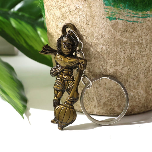 Lord Hanuman Metal Keychain with detailed mace design