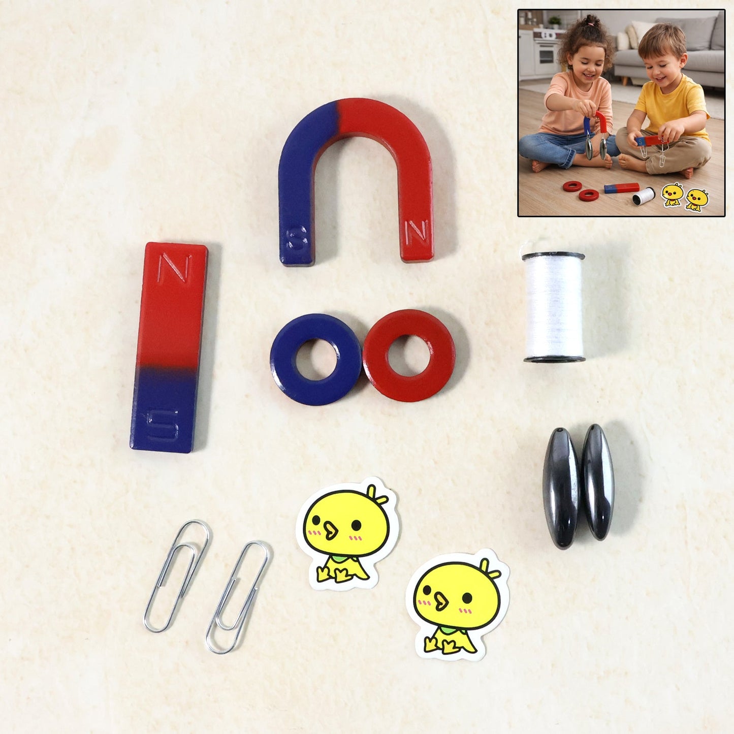 Kids educational magnet play toy set components arranged for hands-on STEM learning