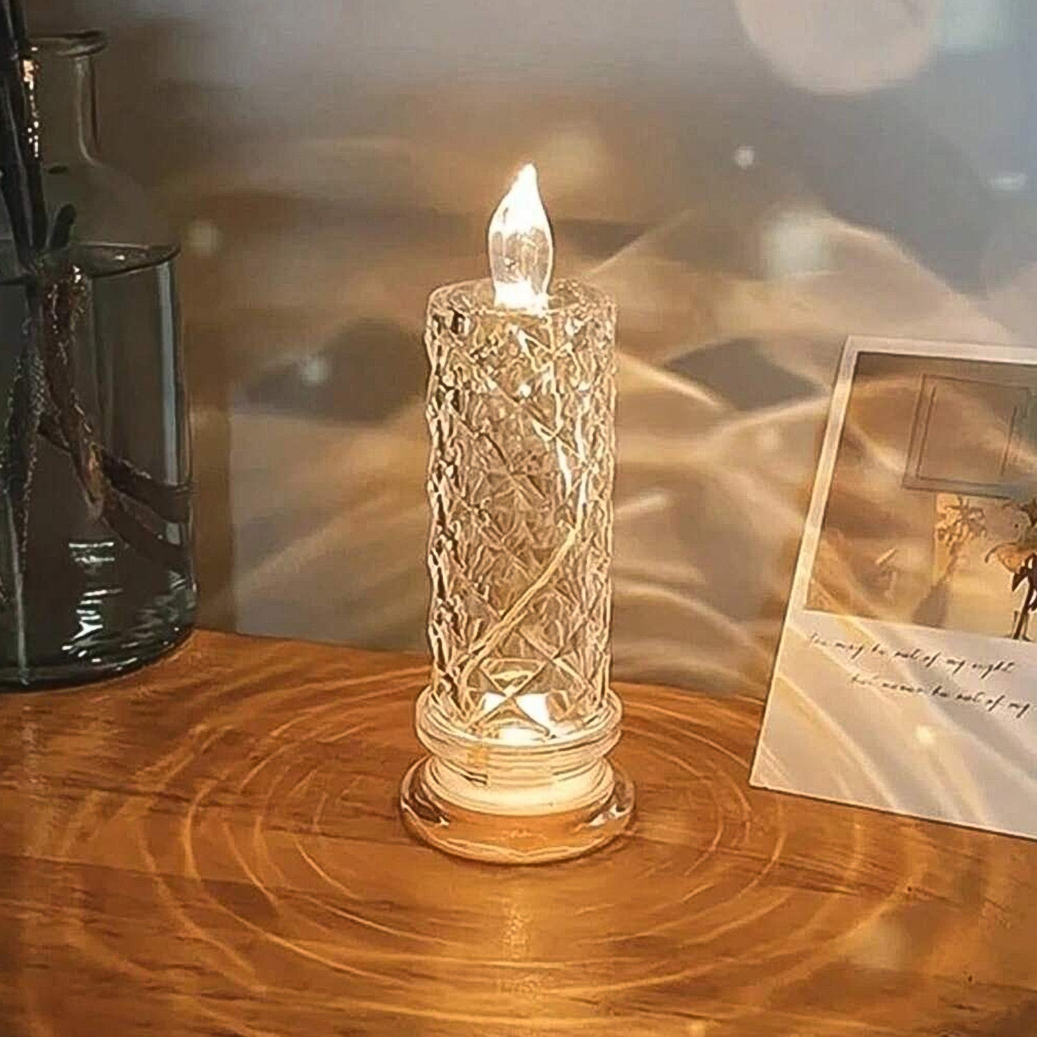Top-down view of the glowing Crystal LED Candle, ideal for festive ambiance.