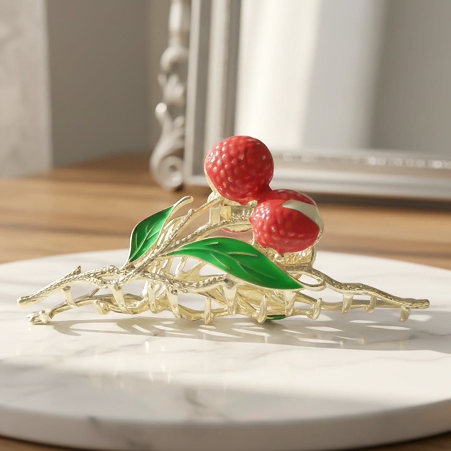 Strong spring mechanism of berry fruit hair claw clip ensuring firm hair grip