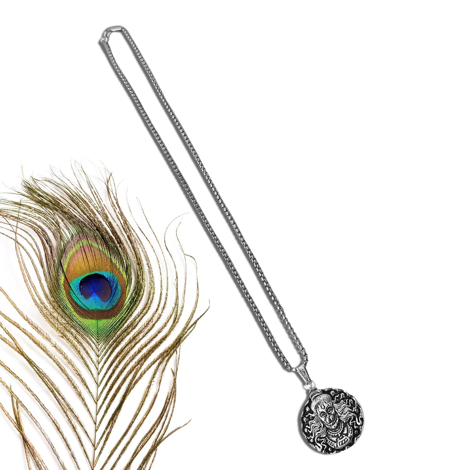 Elegant Hanuman locket with silver chain, ready to wear.