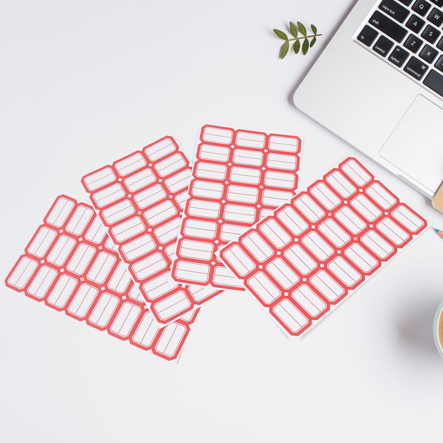 Writable label sheets showing neat, easy-to-read notes