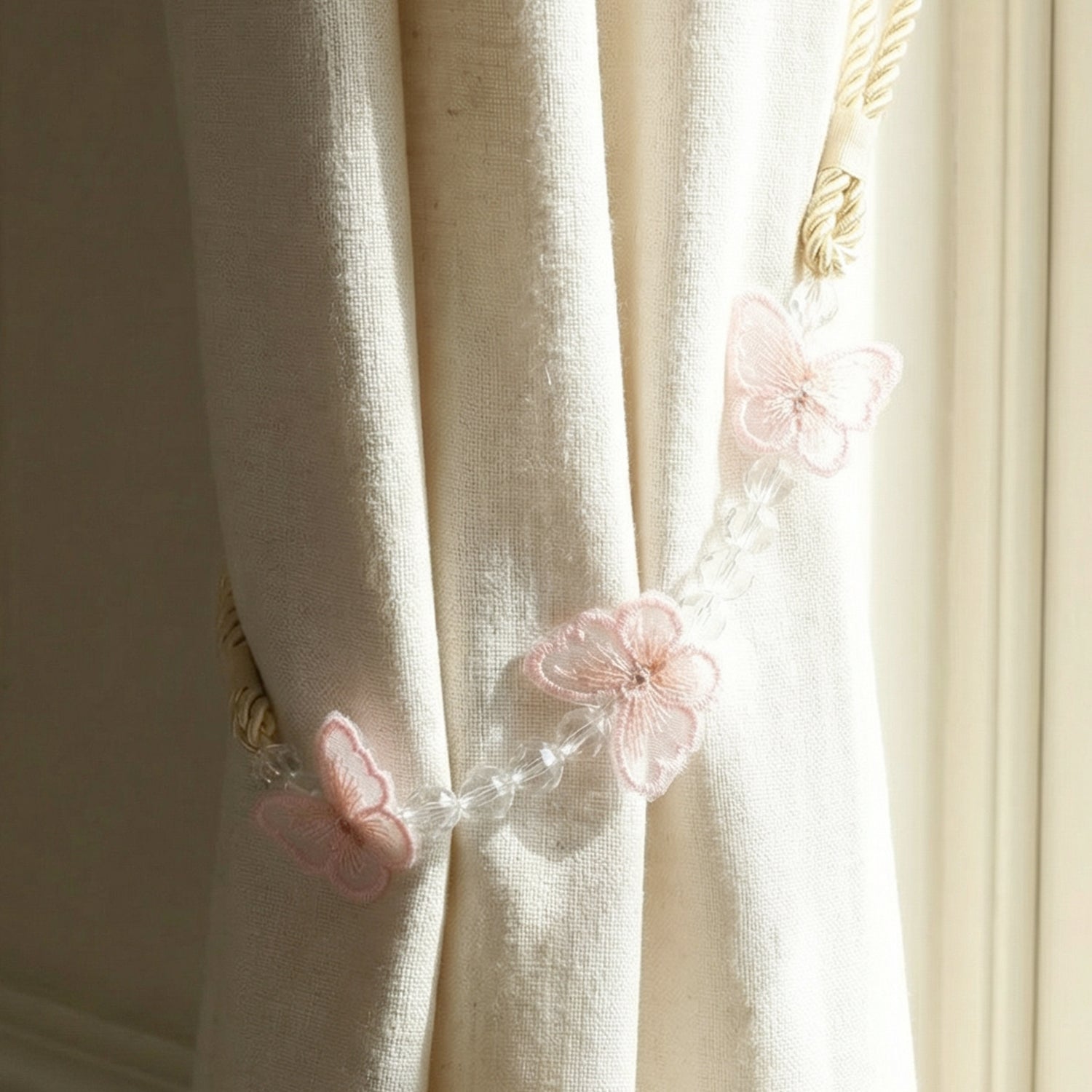 Premium beaded curtain strap with elegant butterfly detail