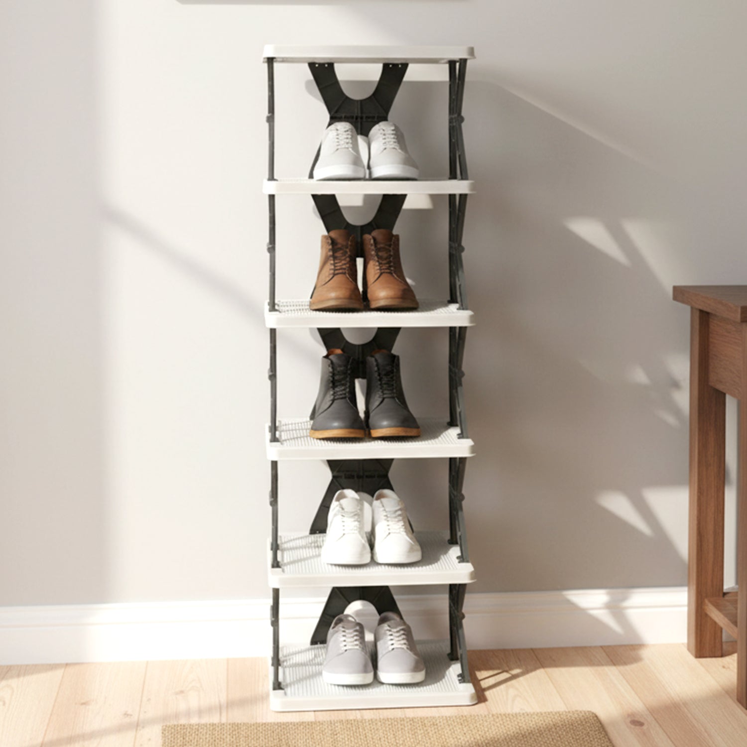 Multi-tier shoe organizer stand suitable for slippers and sandals