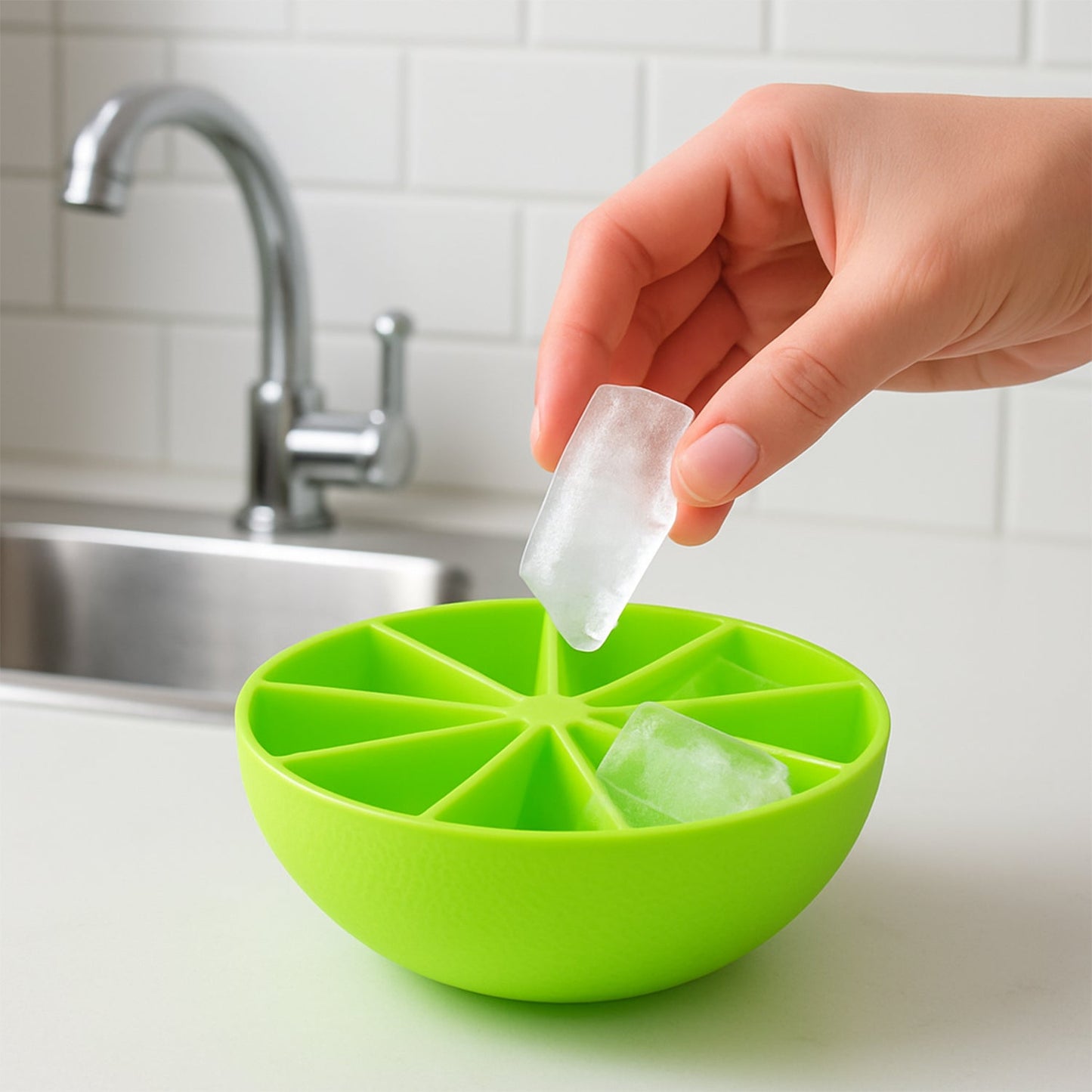 Bar-ready lemon shaped ice cubes from flexible silicone tray for stylish drinks