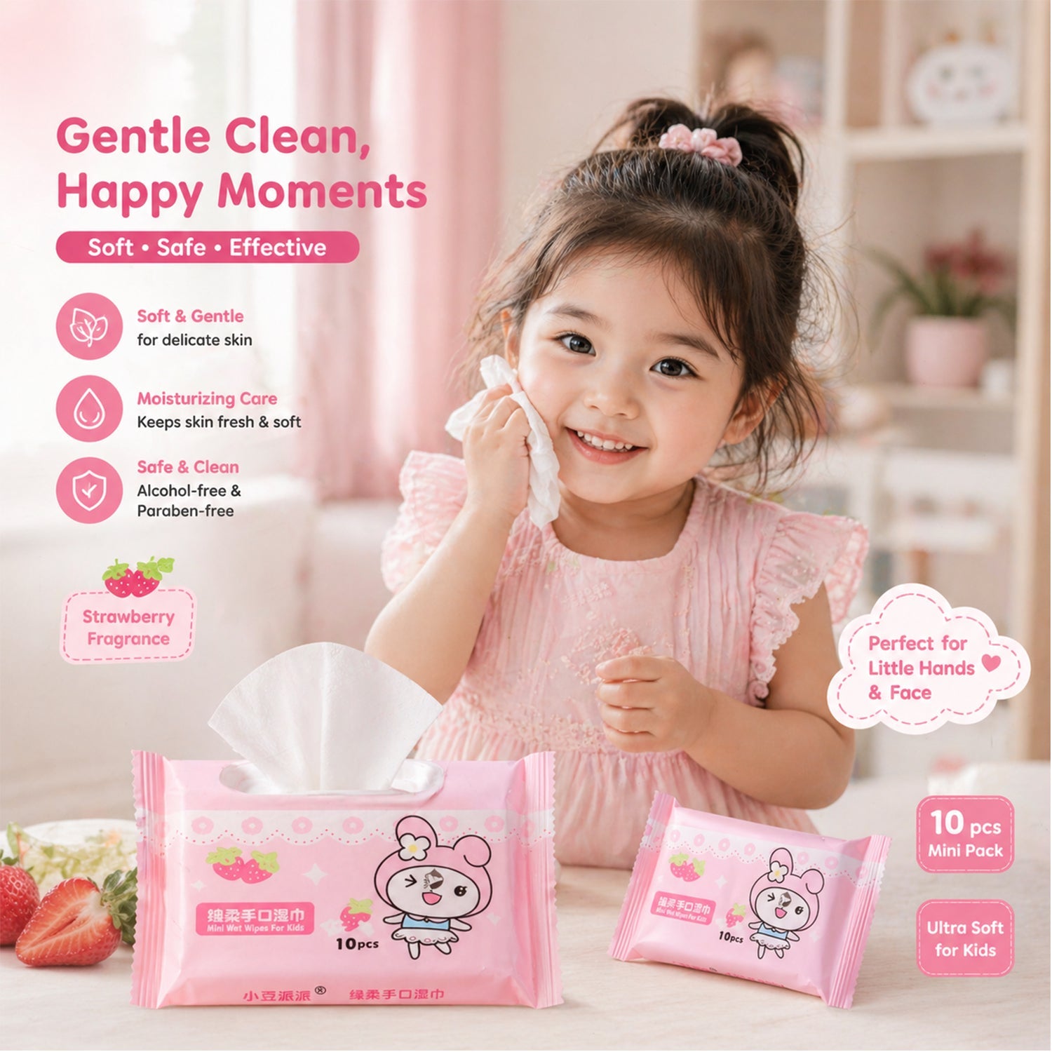 Travel pack of cartoon printed baby wipes for outdoor use