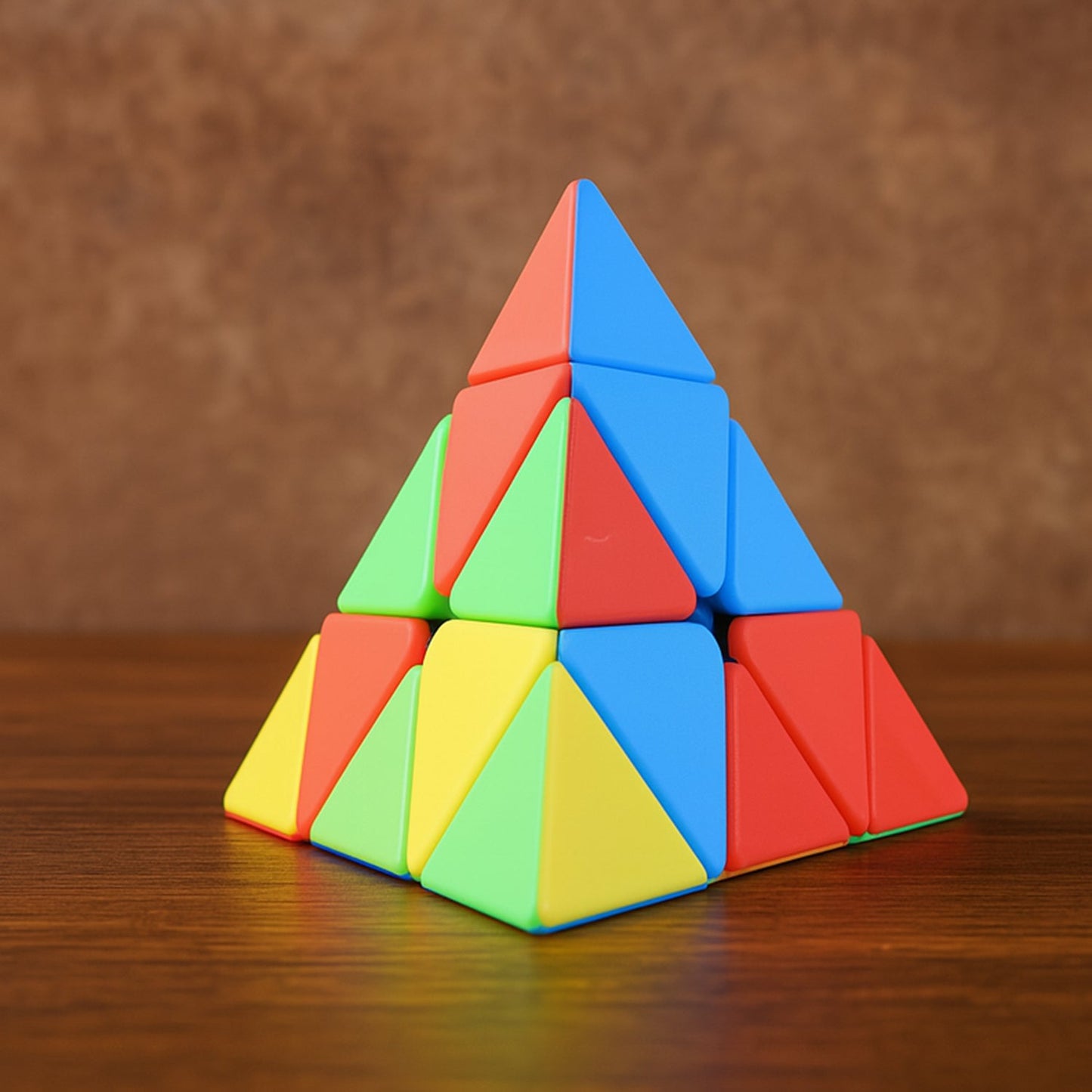 Triangle puzzle cube brain teaser with bright multicolor segments