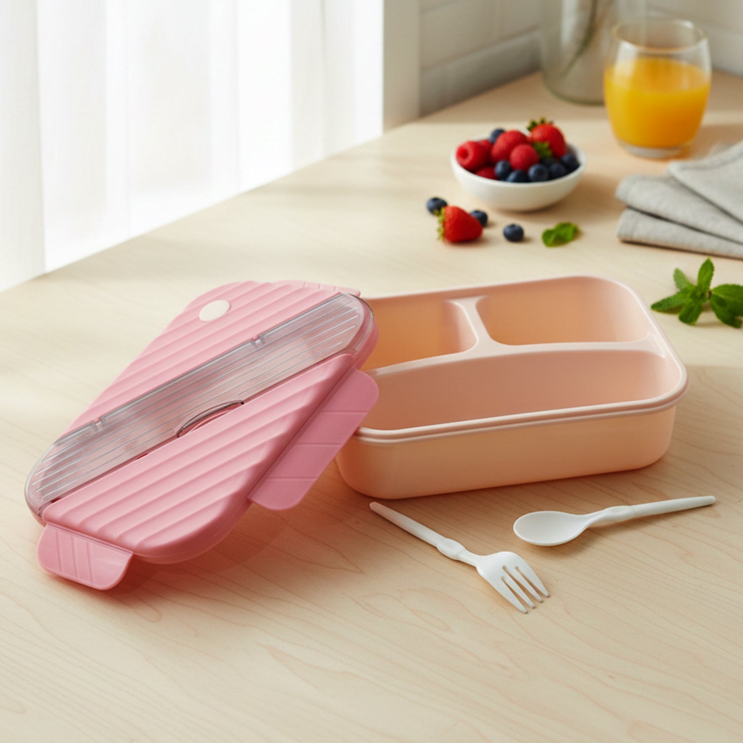 Children’s food storage container, plastic, with sections for different foods