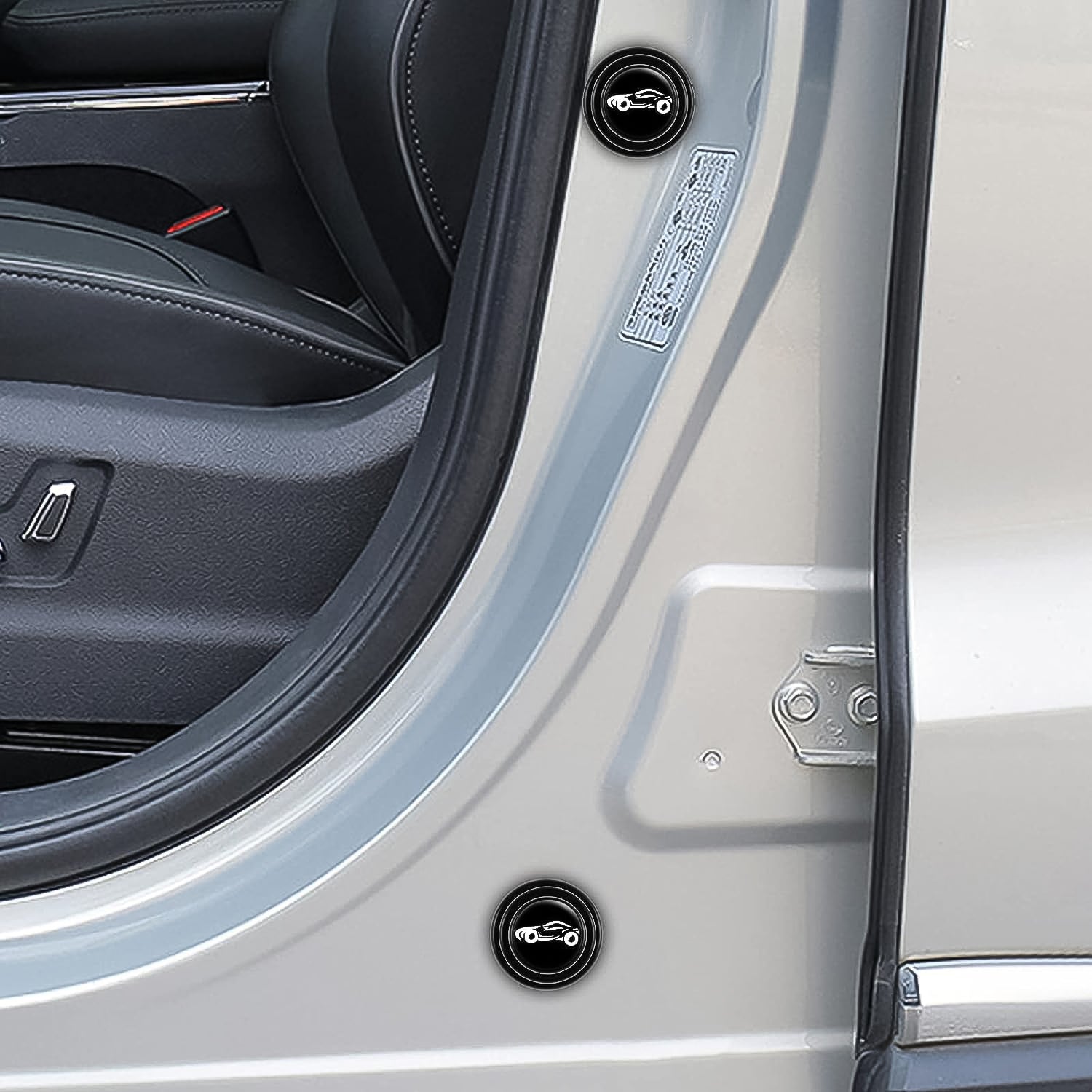Detailed view of the strong adhesive backing on a car door protector sticker.
