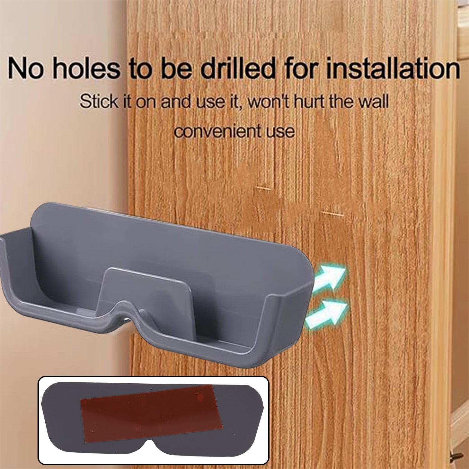 Wall-mounted plastic sunglasses holder with modern sunglasses