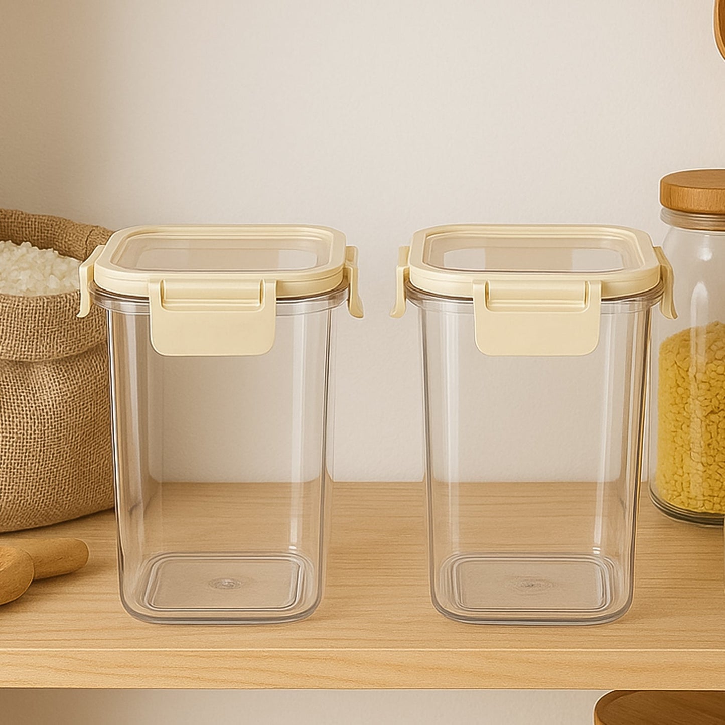 Clear airtight kitchen container with Press N’ Lock mechanism