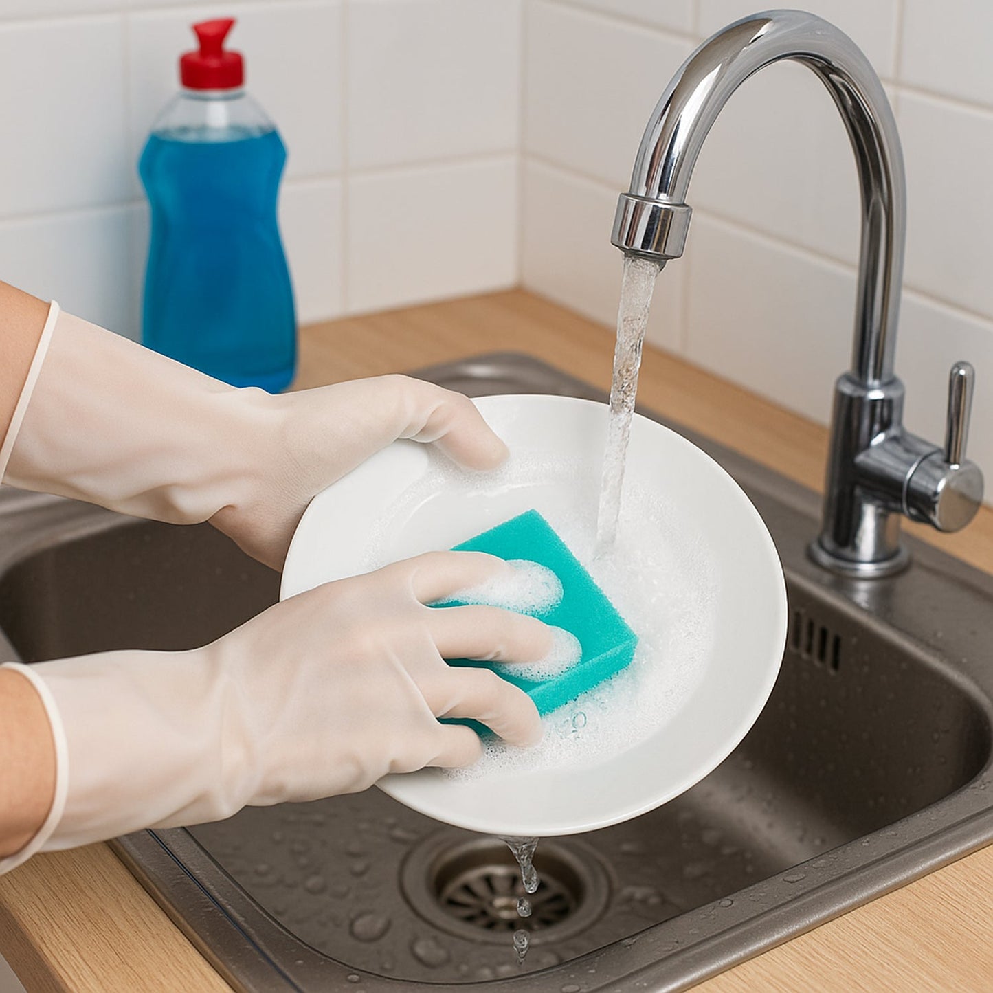 Two small size cleaning gloves for kids, featuring non-slip surface and extended cuffs.