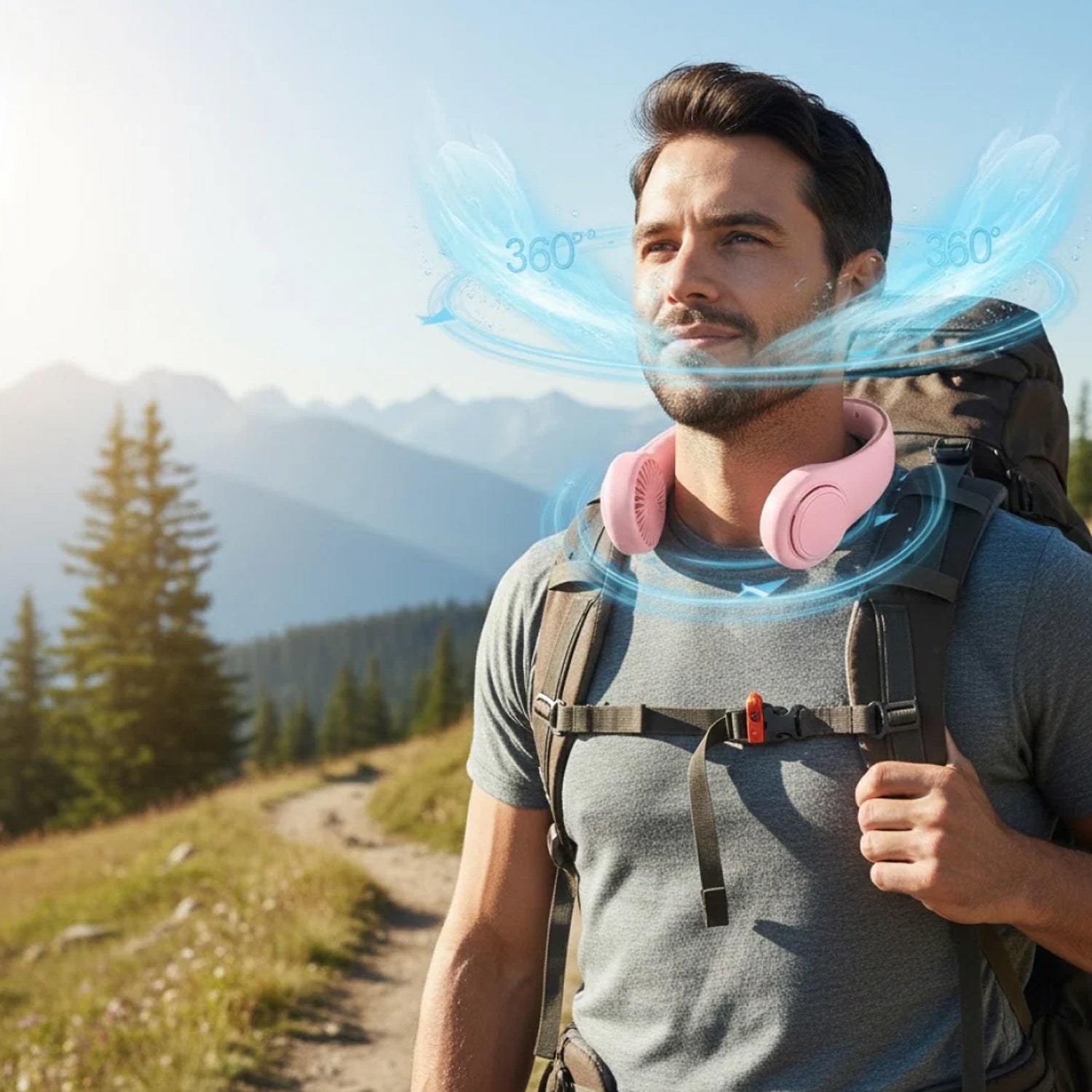Portable wearable neck fan included in travel accessory combo