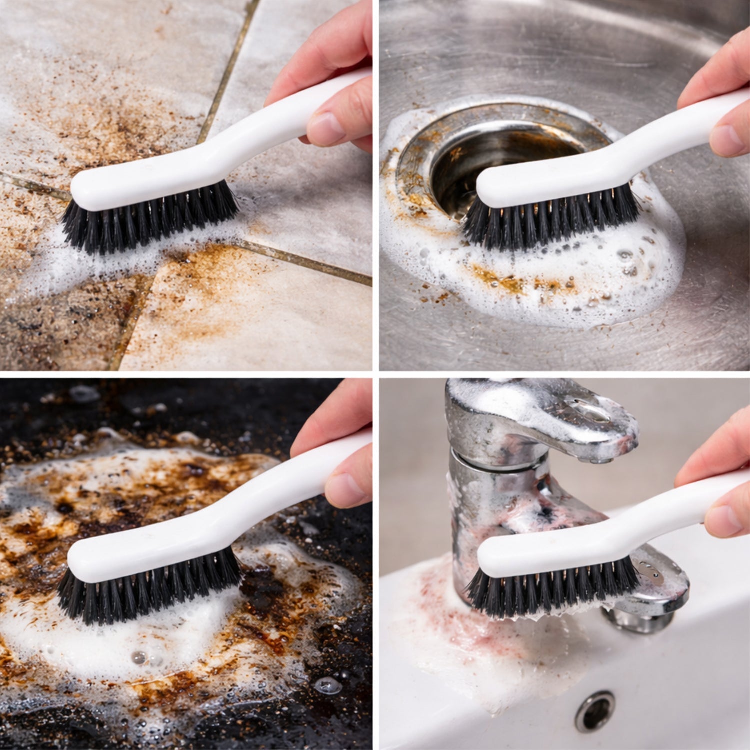 Multipurpose cleaning brush suitable for kitchen and bathroom tasks
