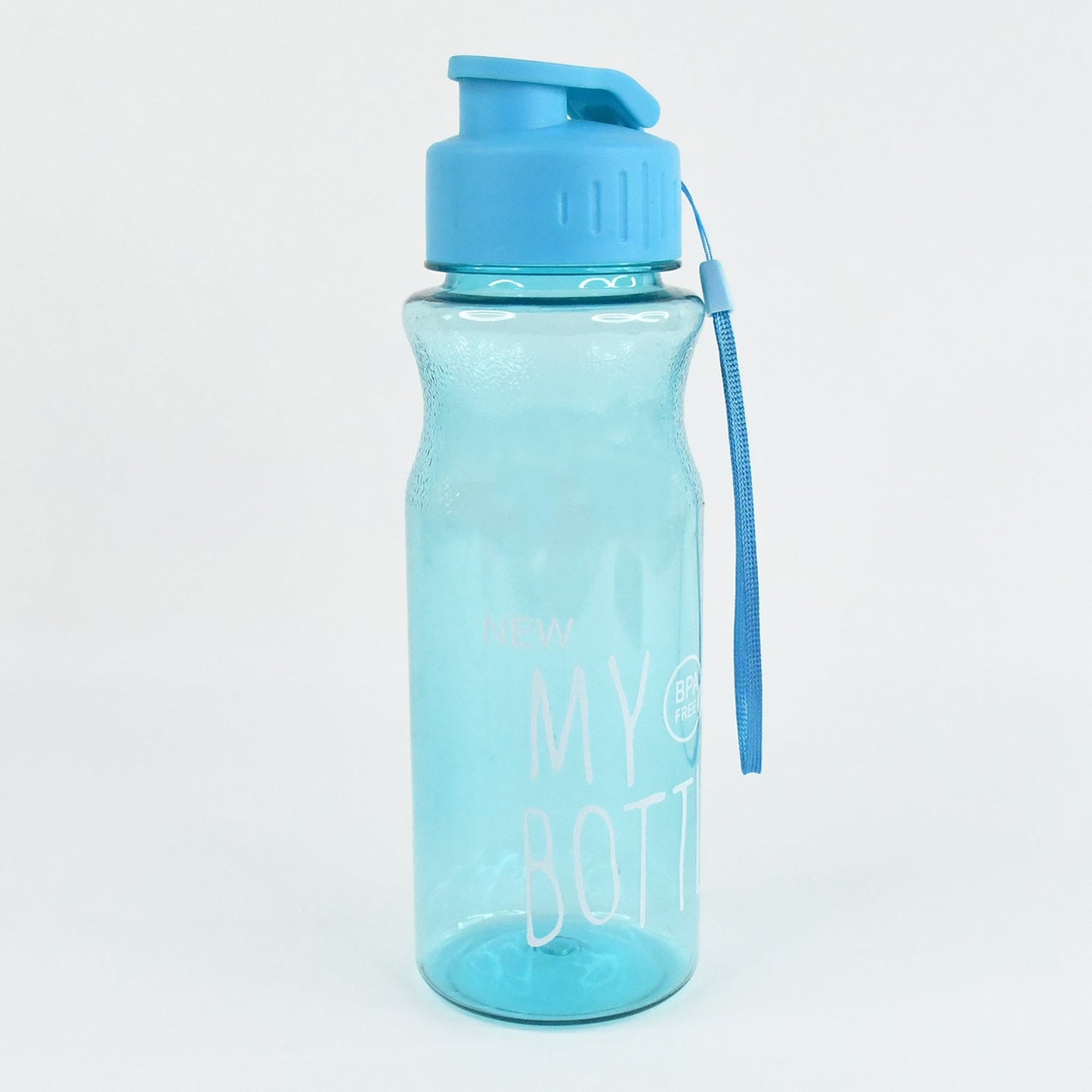 Compact BPA-free plastic sports water bottle showing visible water level