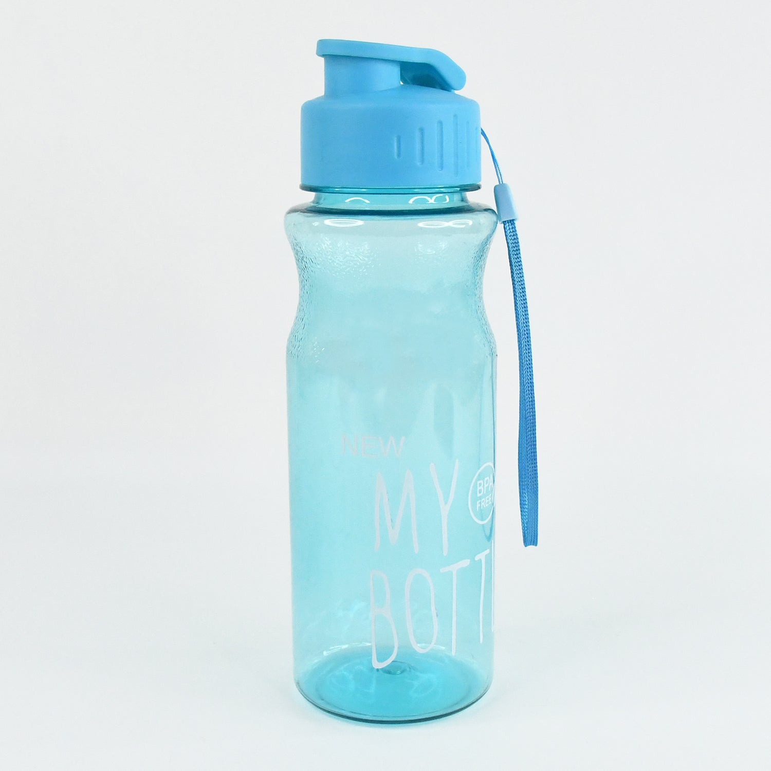 Compact BPA-free plastic sports water bottle showing visible water level