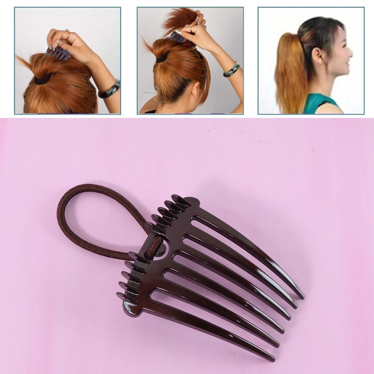 Angled view of the ergonomic Ponytail Comb, highlighting its curved design for a natural fit.