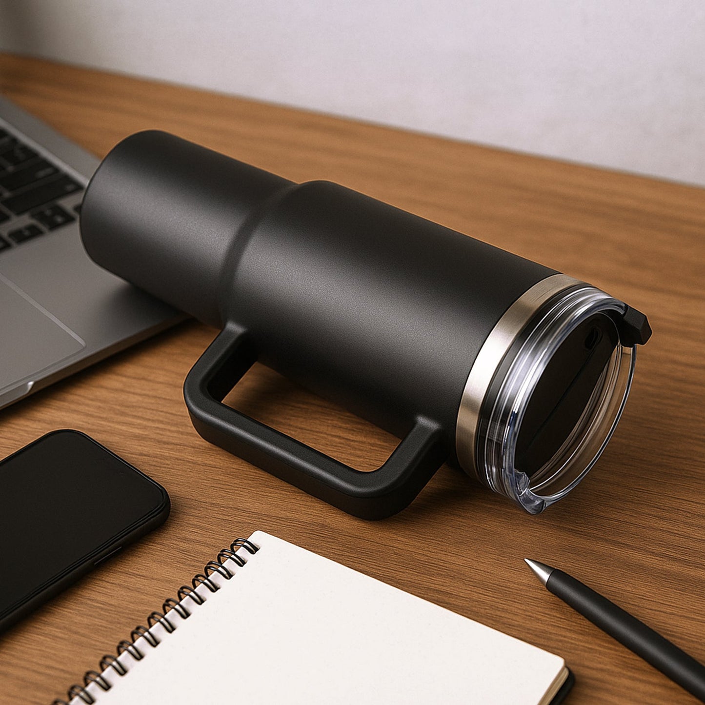 Durable stainless steel insulated travel tumbler mug in silver finish