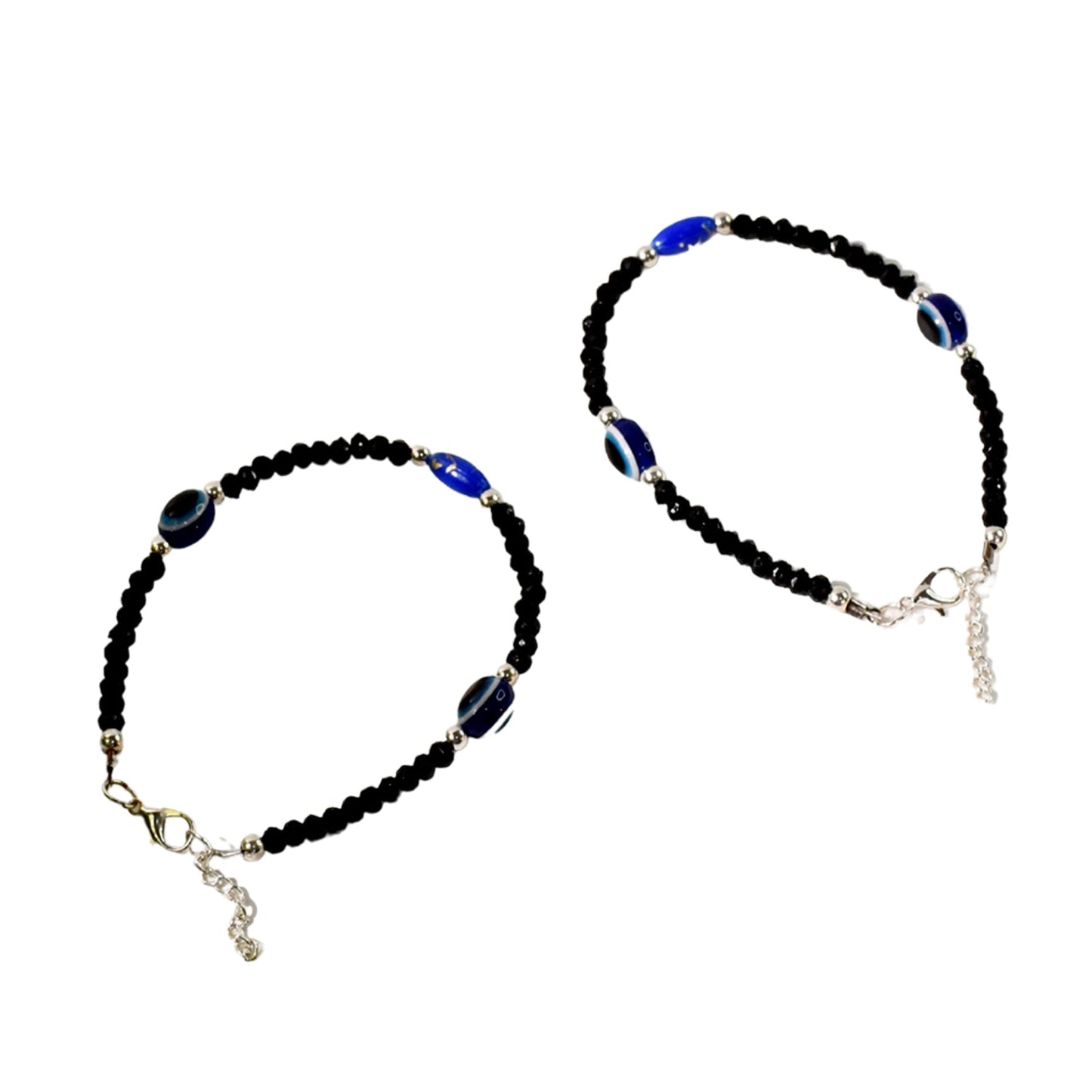 Protective evil eye bracelets with silver-toned spacer beads