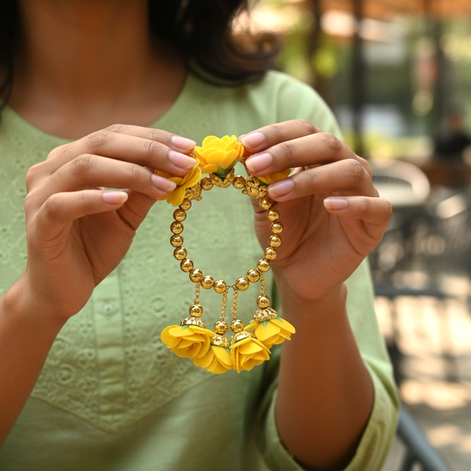 Artificial flower and bead bracelet for traditional events