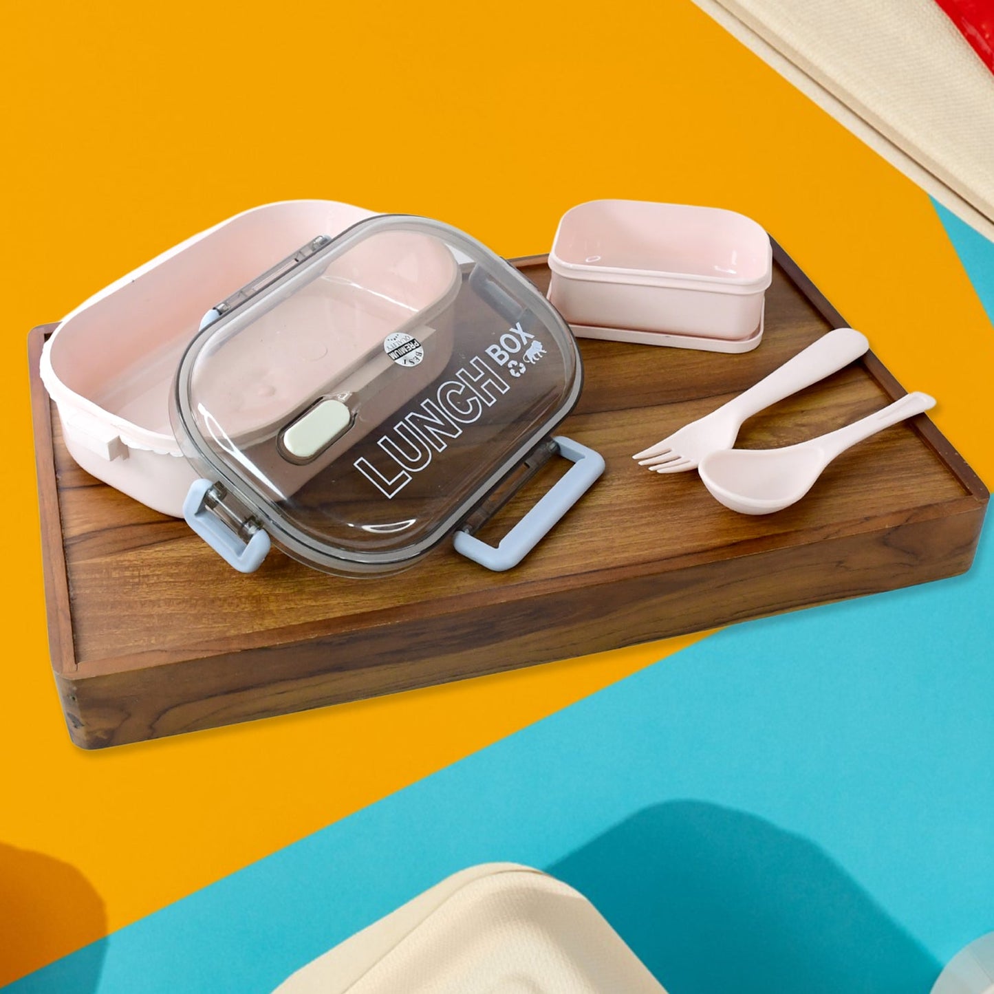 Leak-proof lunch box with three compartments and transparent lid