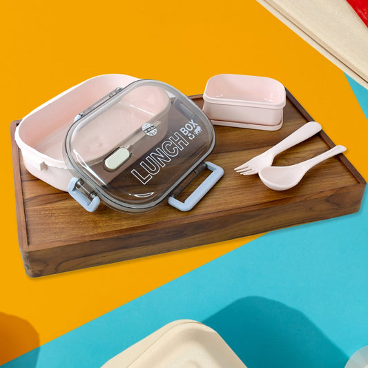Leak-proof lunch box with three compartments and transparent lid
