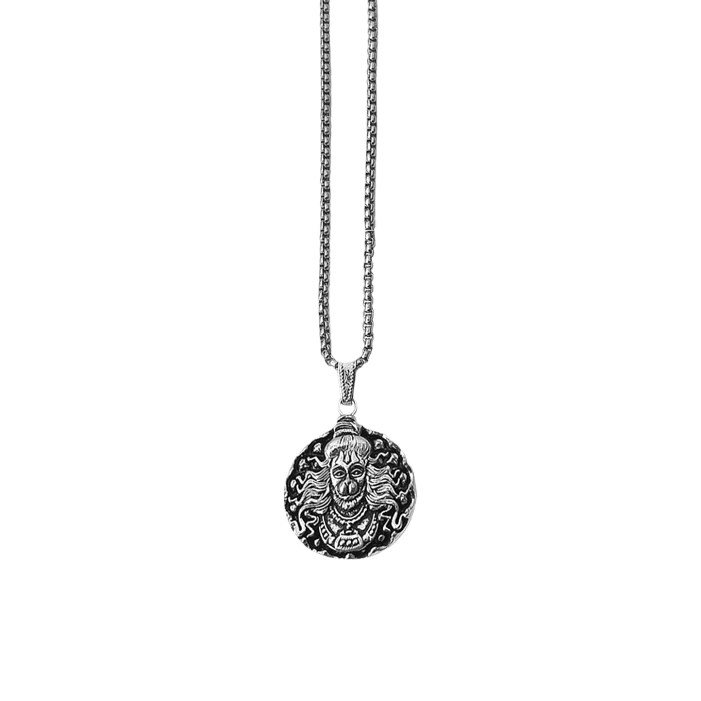 Macro shot highlighting the intricate Hanuman design on the pendant.