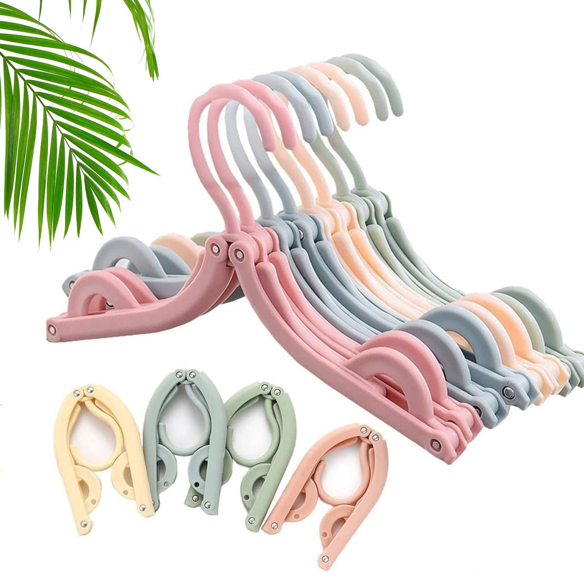 Set of 10 portable folding clothes hangers for travel and home use.