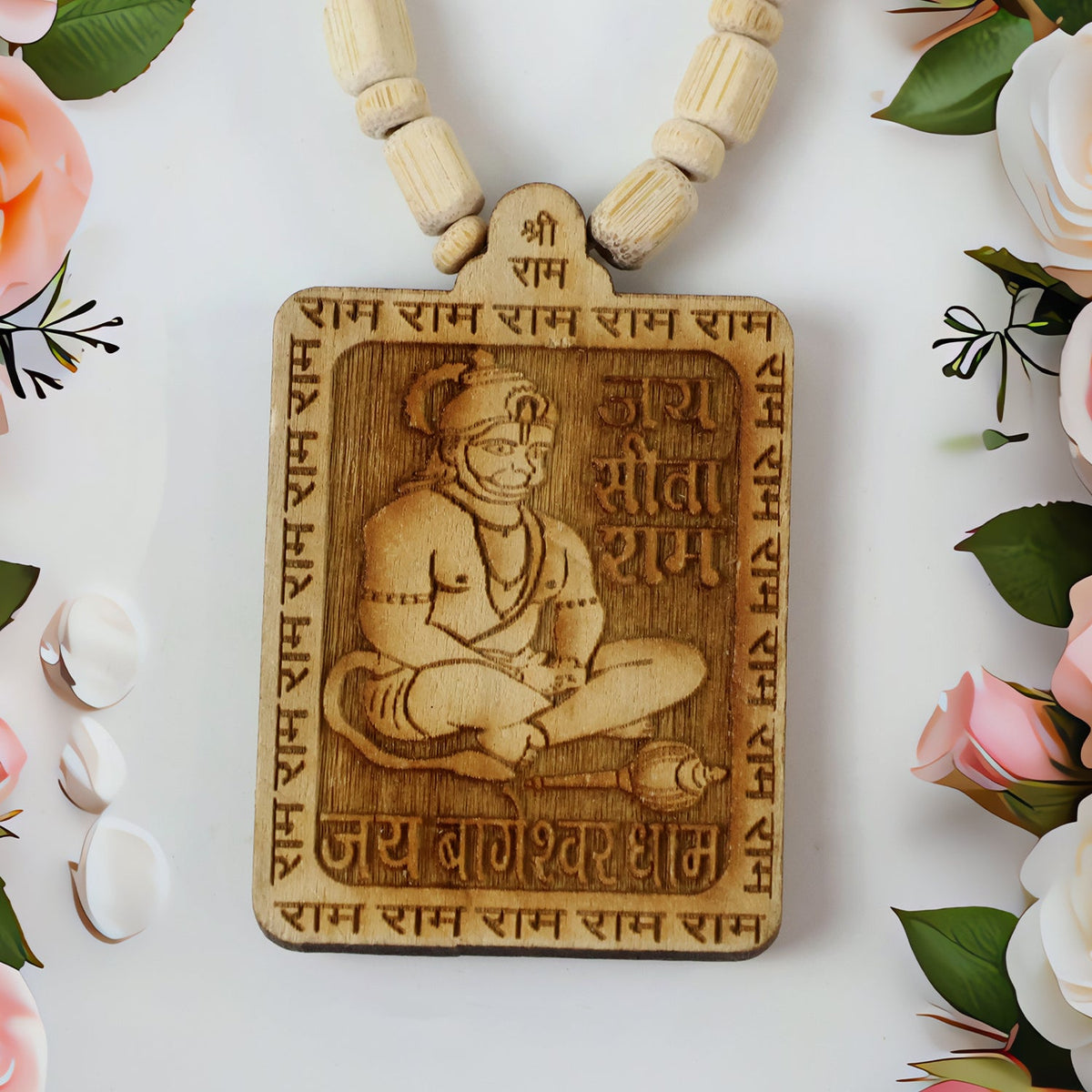 Traditional spiritual mala necklace with carved pendant for men