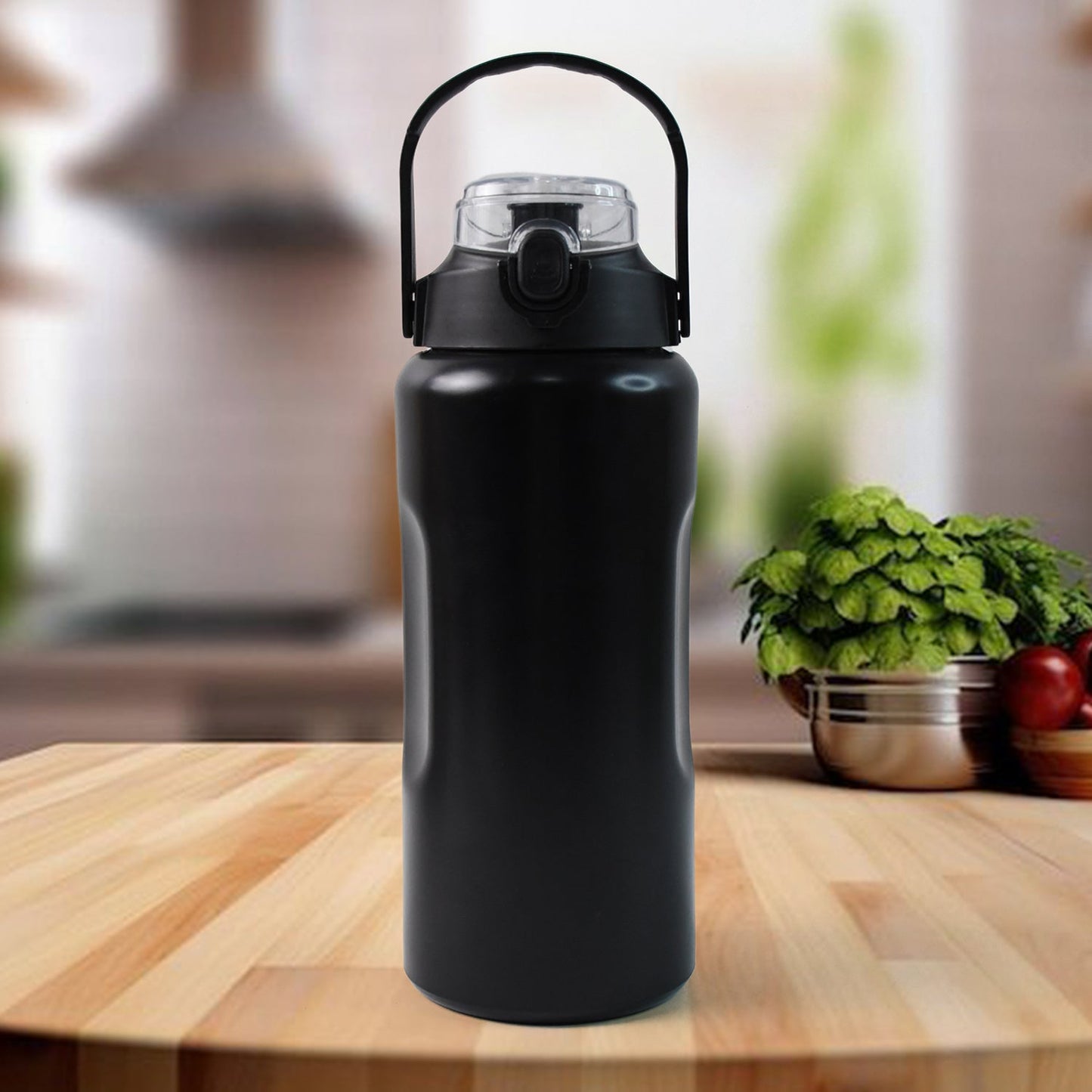 Matte finish stainless steel water bottle with foldable carry handle