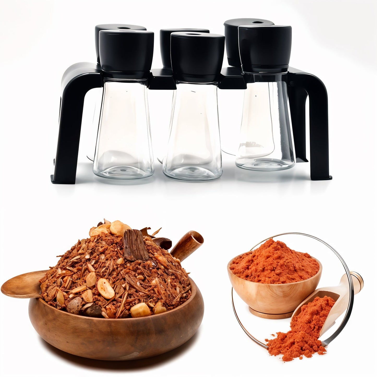 6-piece plastic spice jar set featuring easy-to-use rotating lids