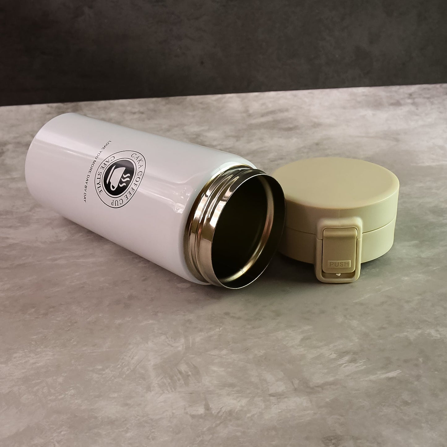 Flip-top lid stainless steel coffee flask suitable for hot and cold beverages