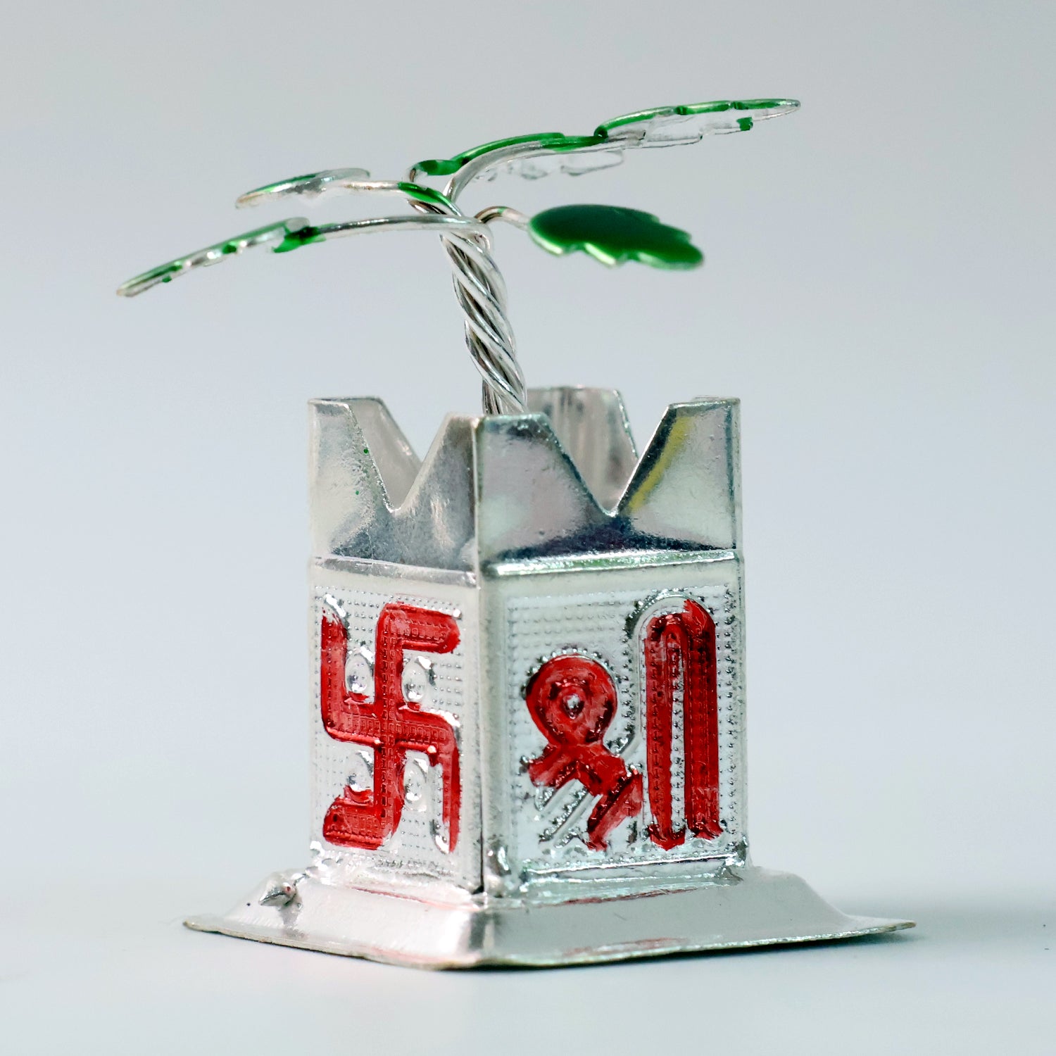 Side view of the auspicious Tulsi Idol on its square pedestal.