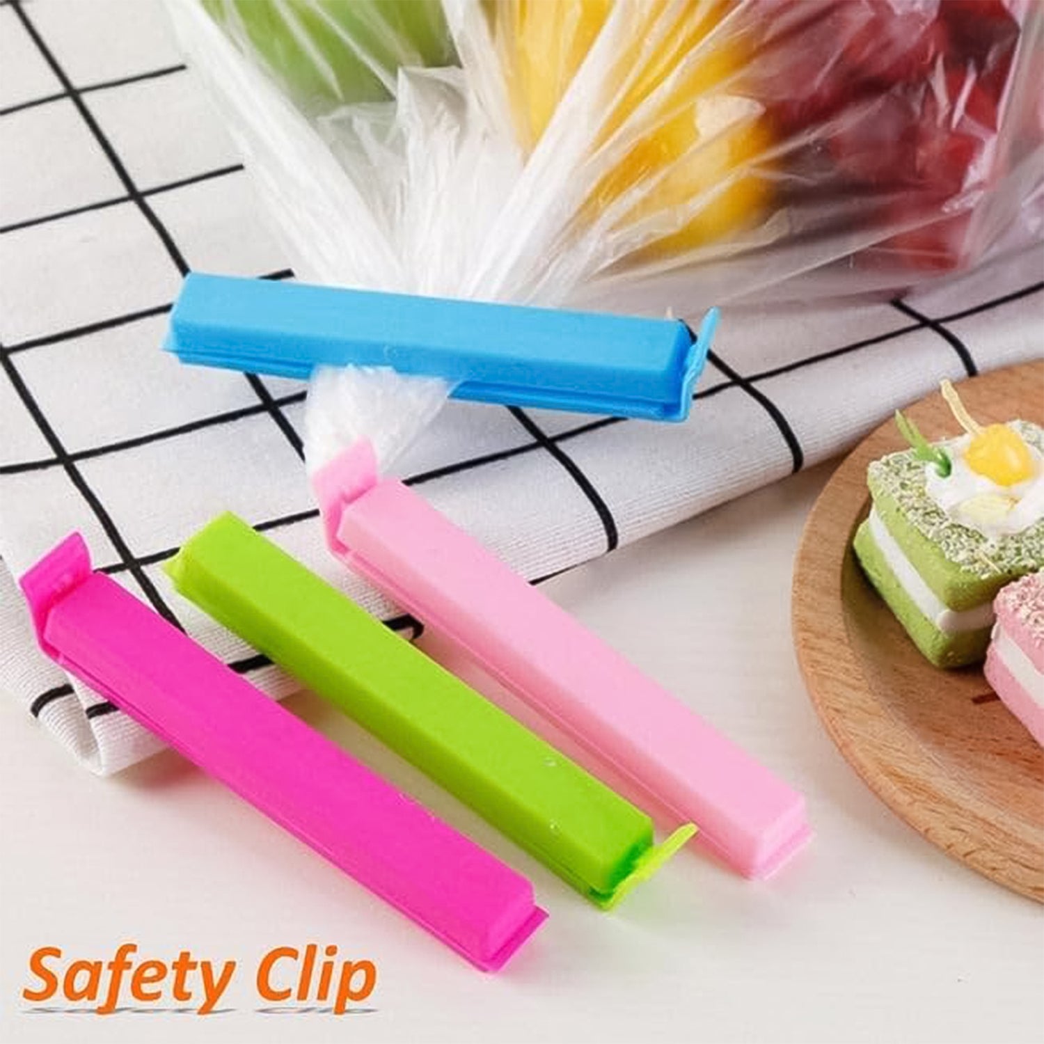 Variety of plastic sealer clips used for kitchen and food bag organization