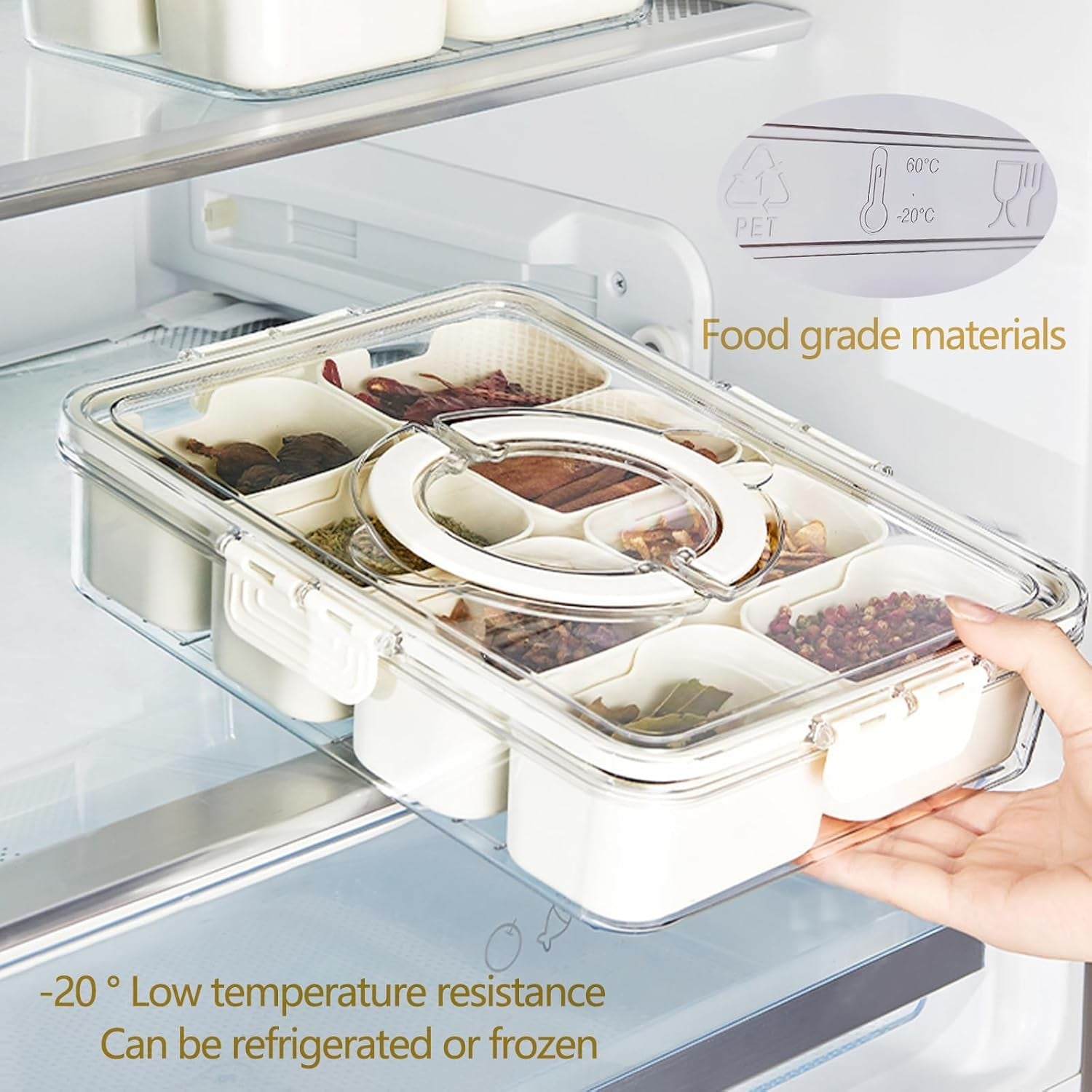 Transparent 6-compartment fridge organizer for food