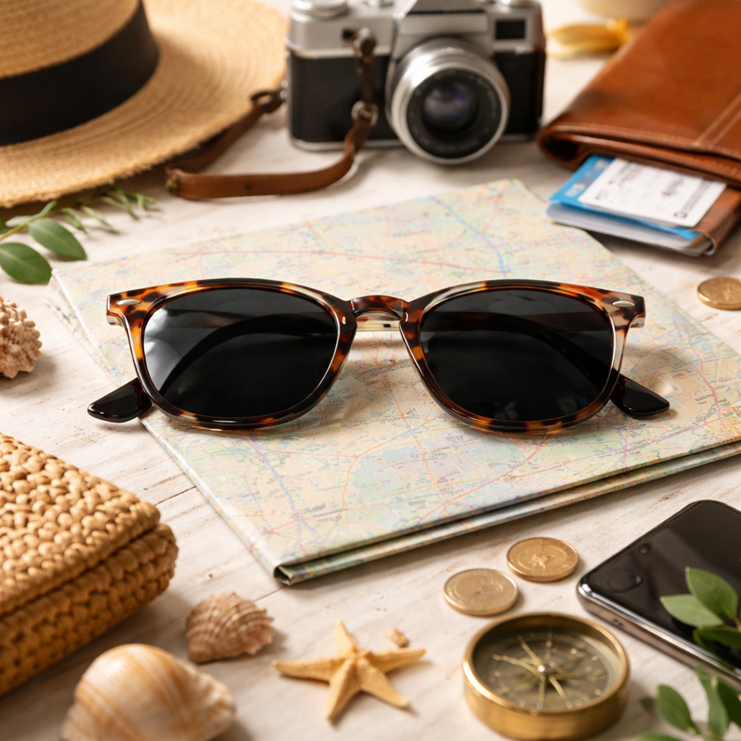 3-in-1 travel essentials combo showing wearable neck fan, mobile stand, and USB cable