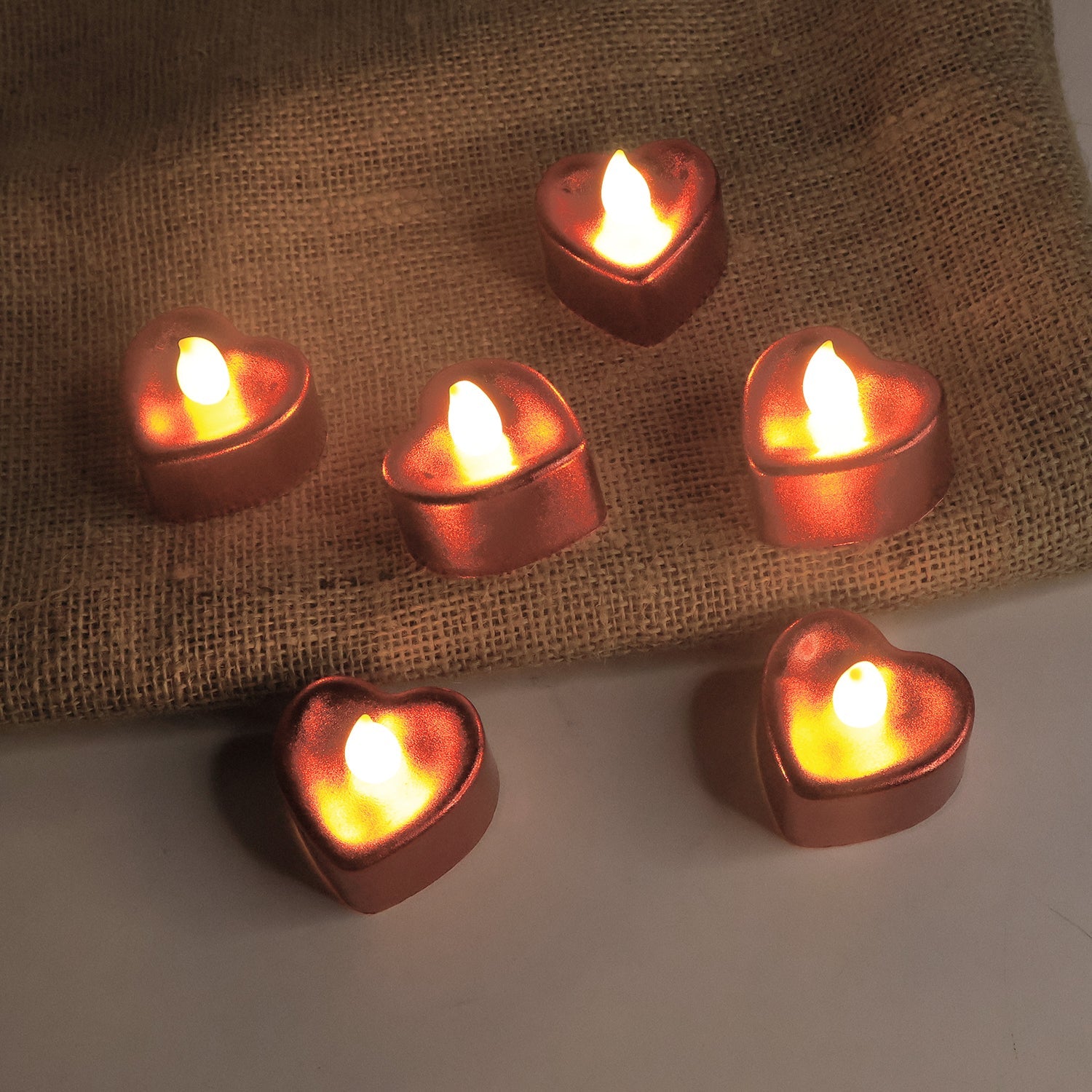 Decorative heart shape LED flameless candles arranged elegantly