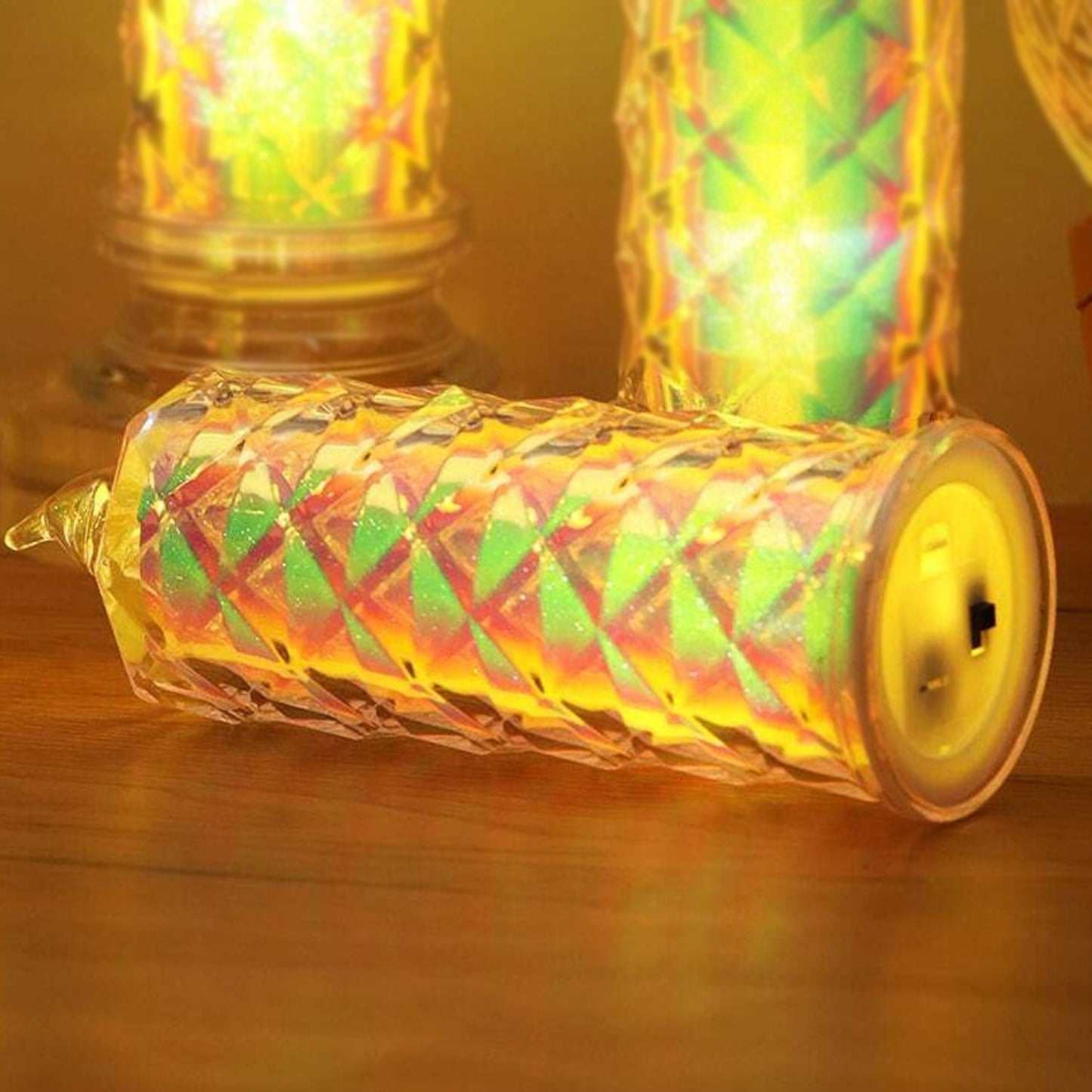 Twelve battery-operated LED tealight candles illuminating a space.