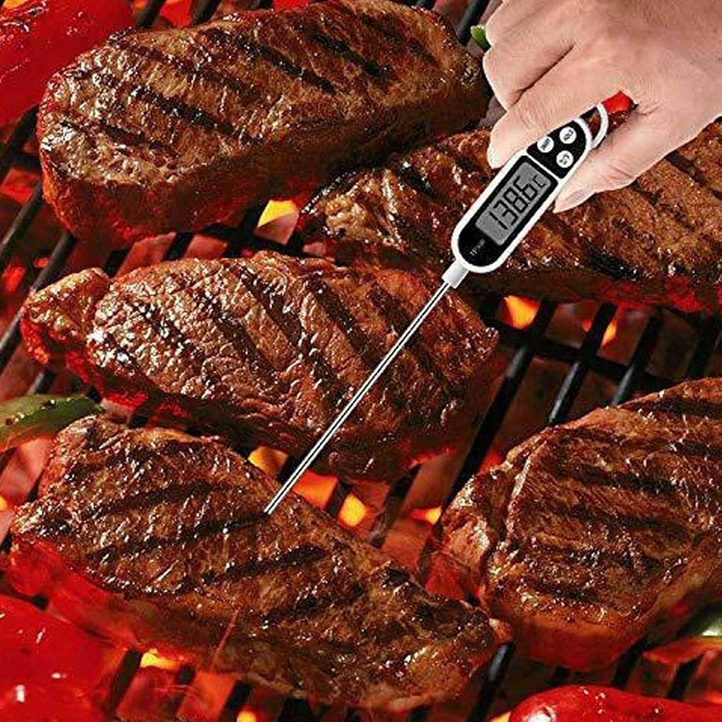 Thermometer probe meat cooking use