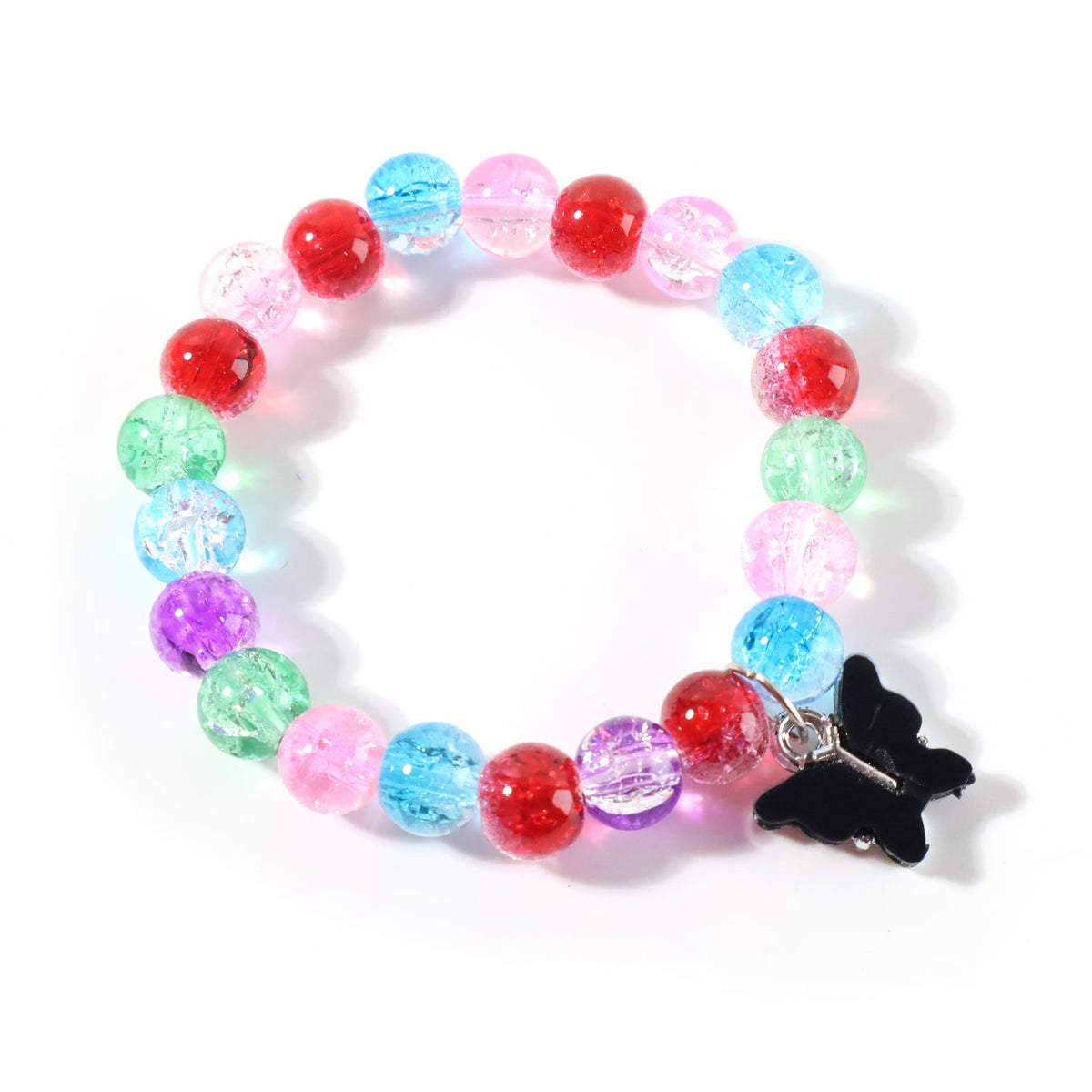 Trendy charm bracelet with elastic band and crackle beads