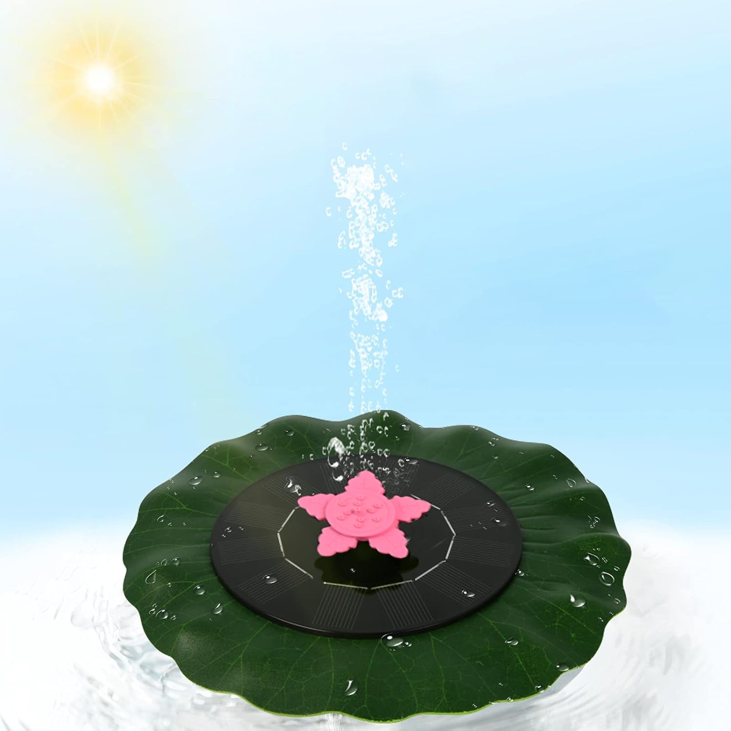 Floating solar-powered water pump for garden water features