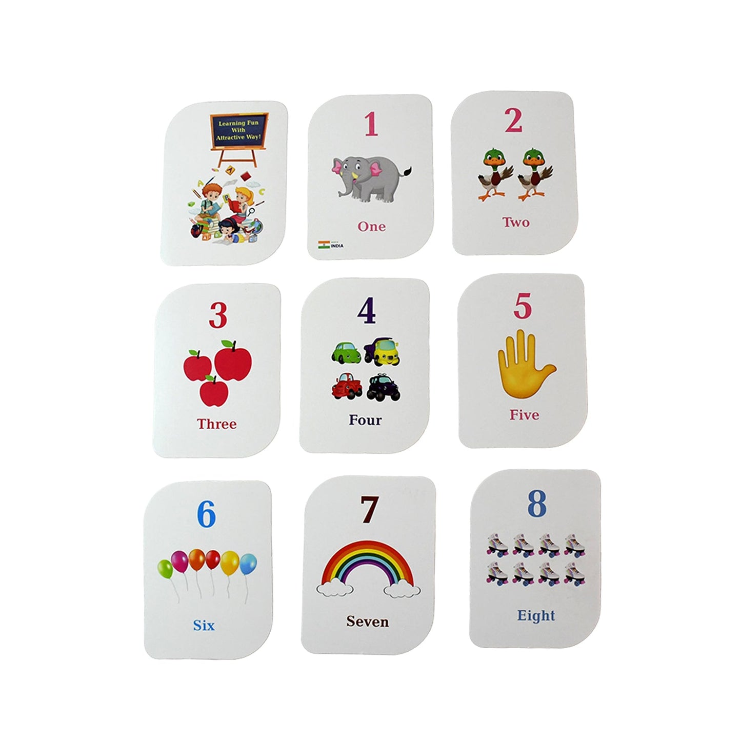 Number flashcards ready set count design with safe rounded corners