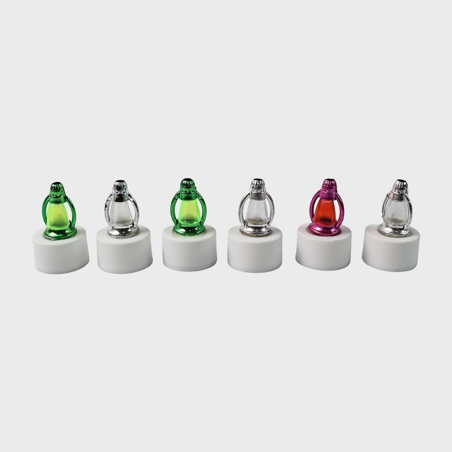 Battery-operated LED candle lights with decorative lantern-style covers