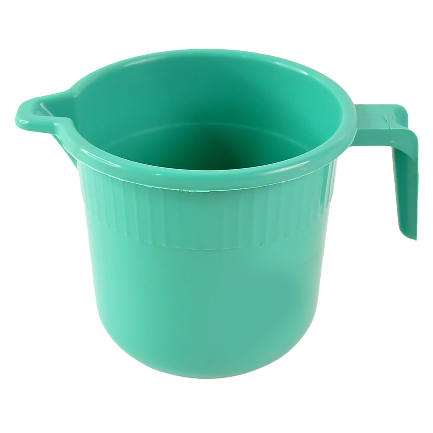 Stable wide base of durable plastic bath mug preventing tipping