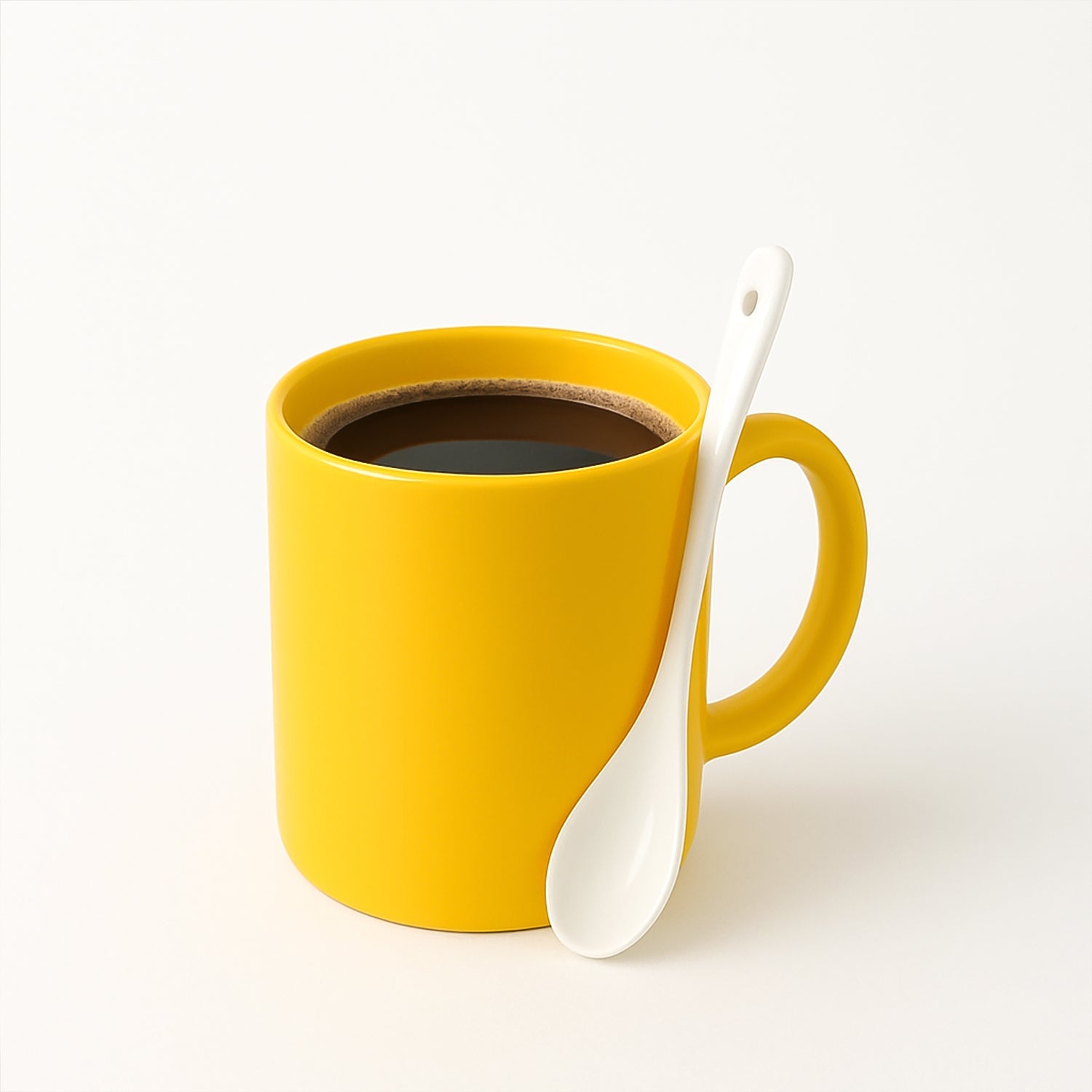 Premium plastic mug with glossy finish accompanied by matching spoon