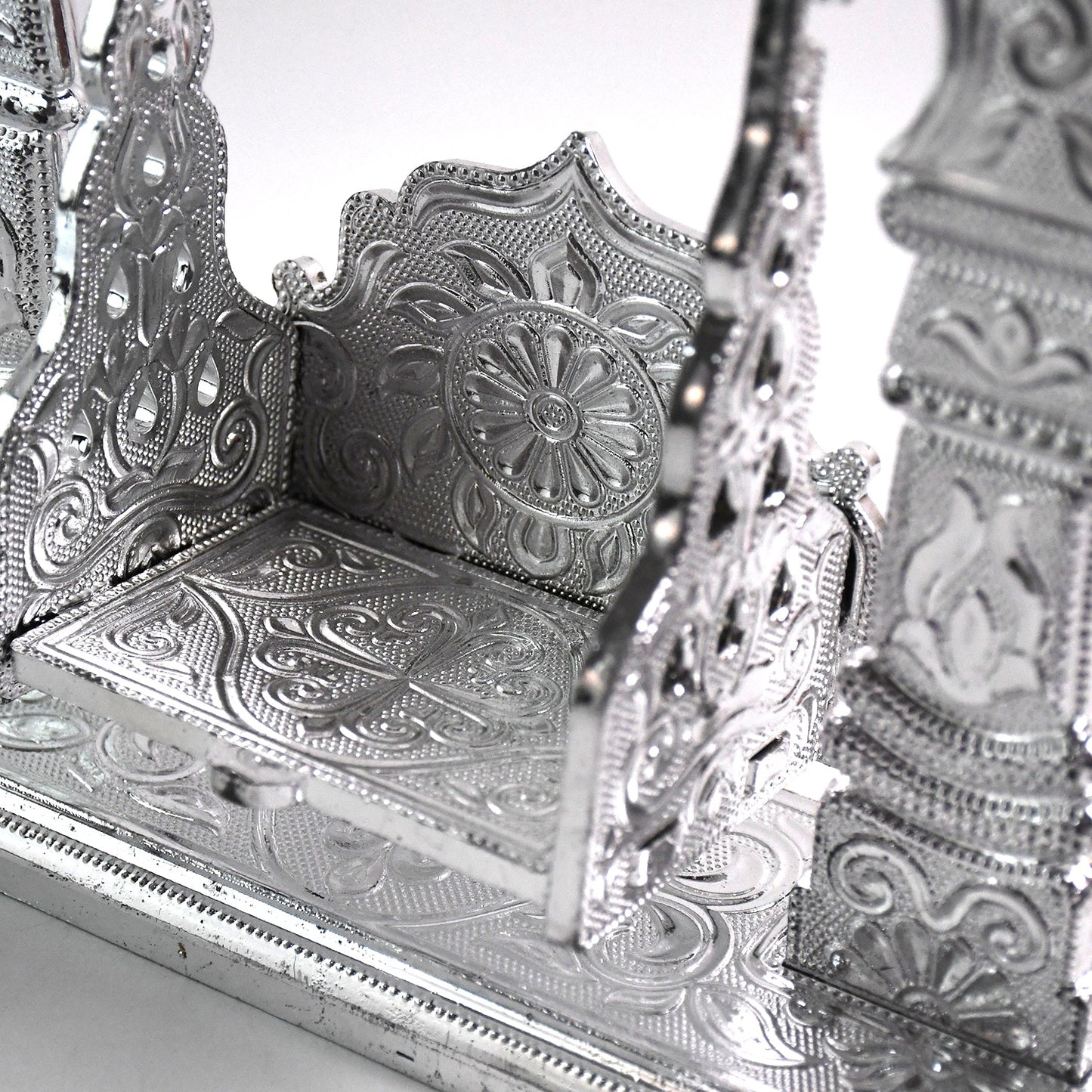 Intricately engraved silver finish Jhula for Laddu Gopal idols