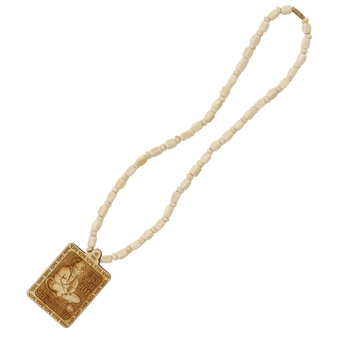 Front view of wooden Hanuman pendant with Shri Ram mantras
