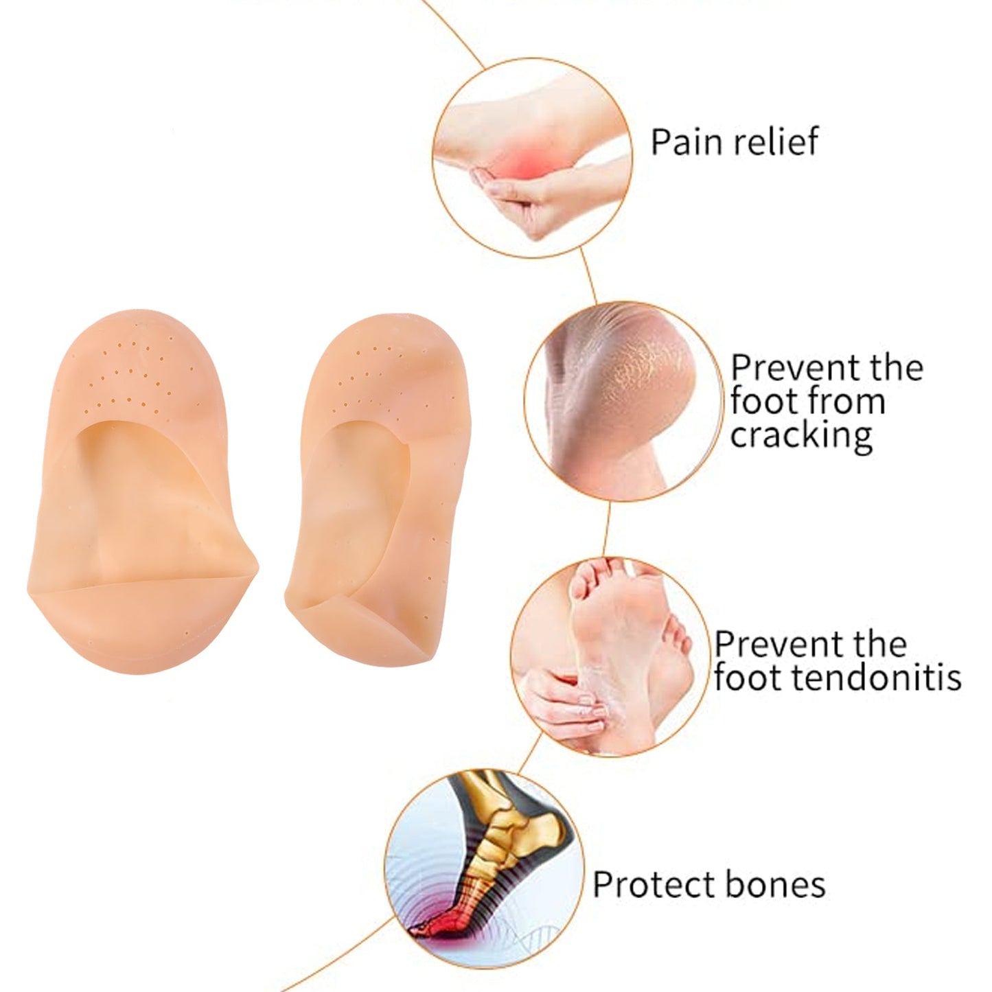 Display of soft silicone heel socks for daily foot care