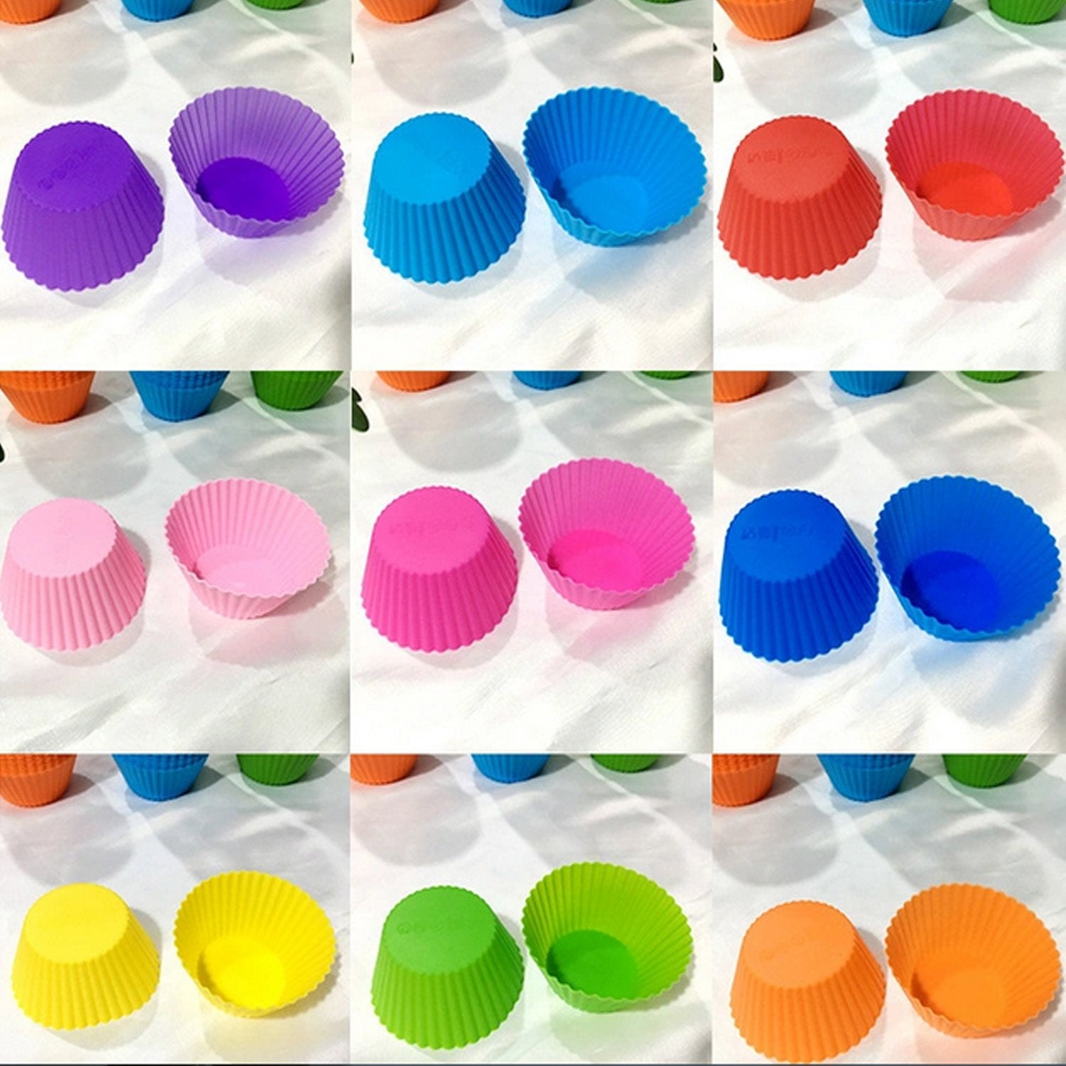 High-angle view of a durable silicone mould for baking cupcakes and muffins.