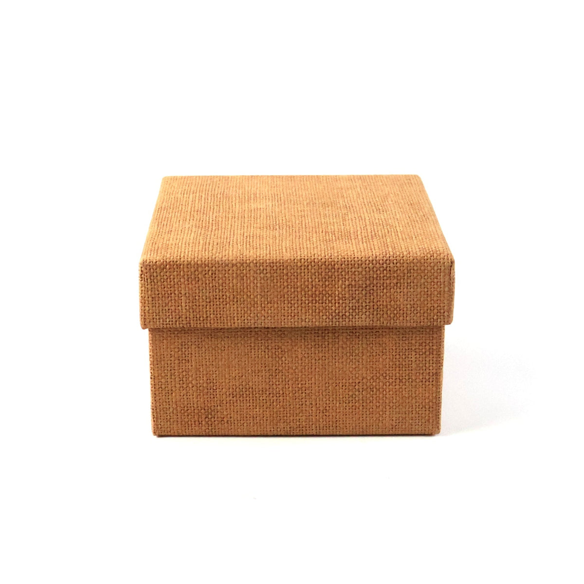 A closed, square, brown textured gift box with a lid on a white background.